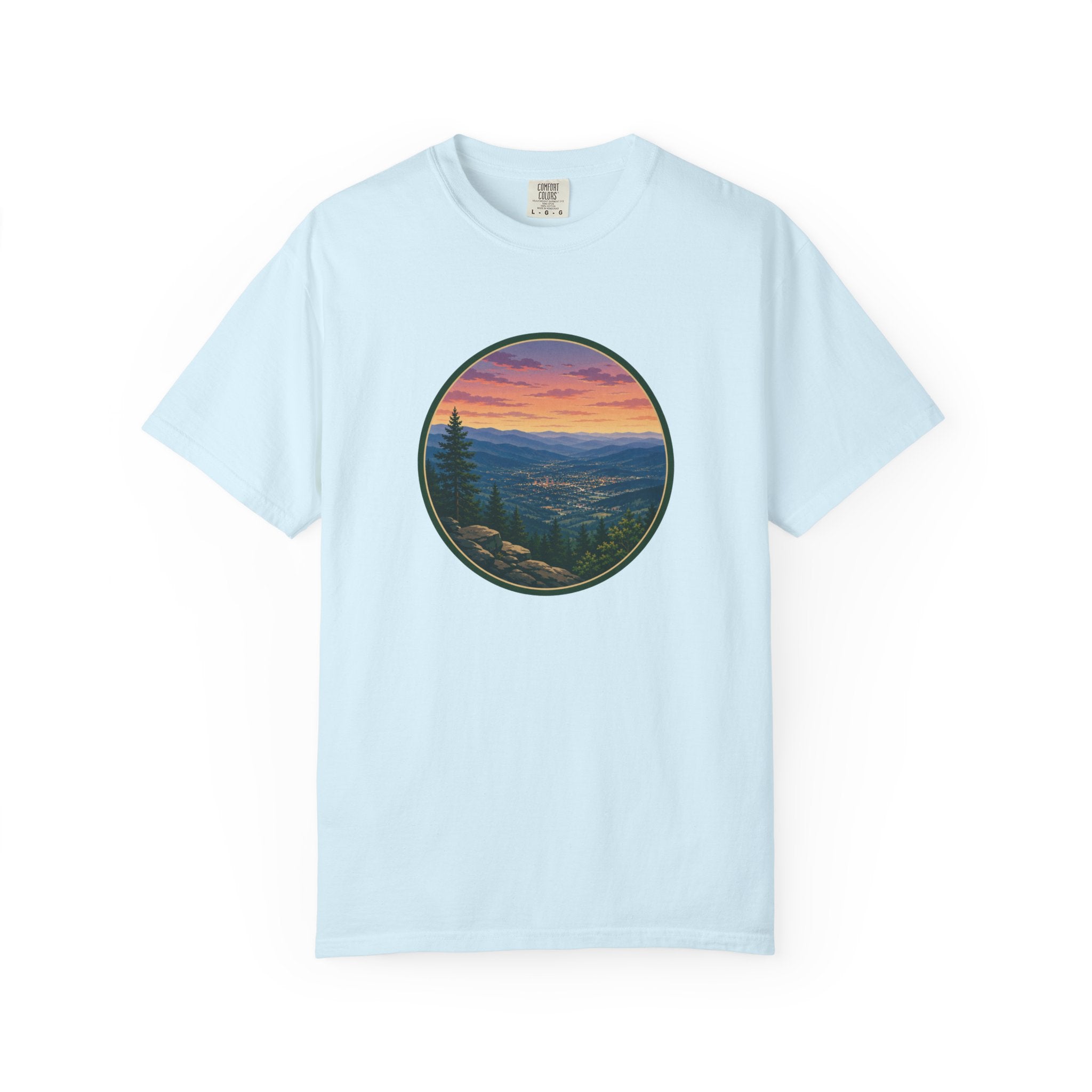Sunset Mountain T-Shirt - Night Life Below Circle Graphic