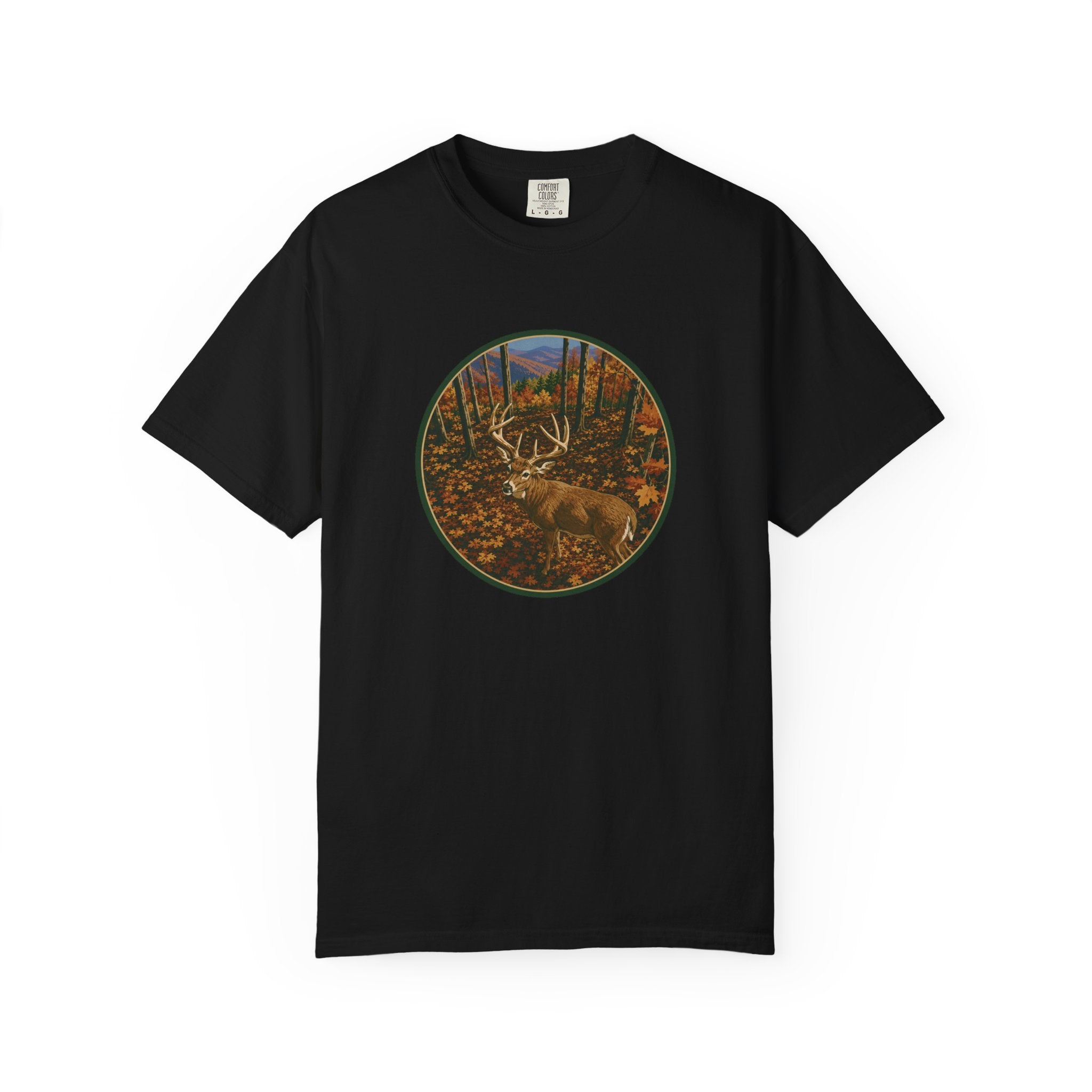 Whitetail BuckT-Shirt — Autumn Forest Deer Circle Graphic