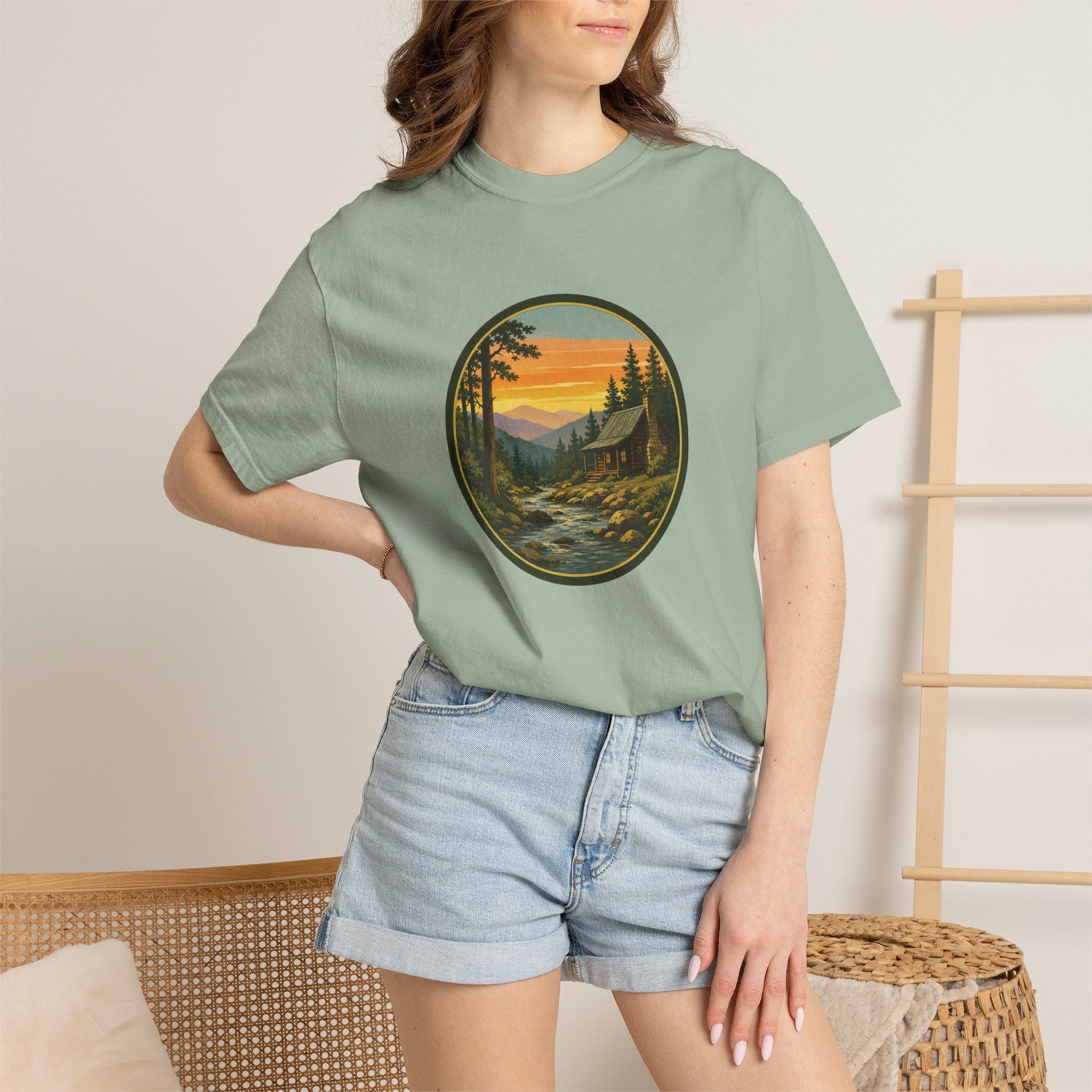 Nature Sunset River T-Shirt — Vintage Mountain Cabin Scenic Tee