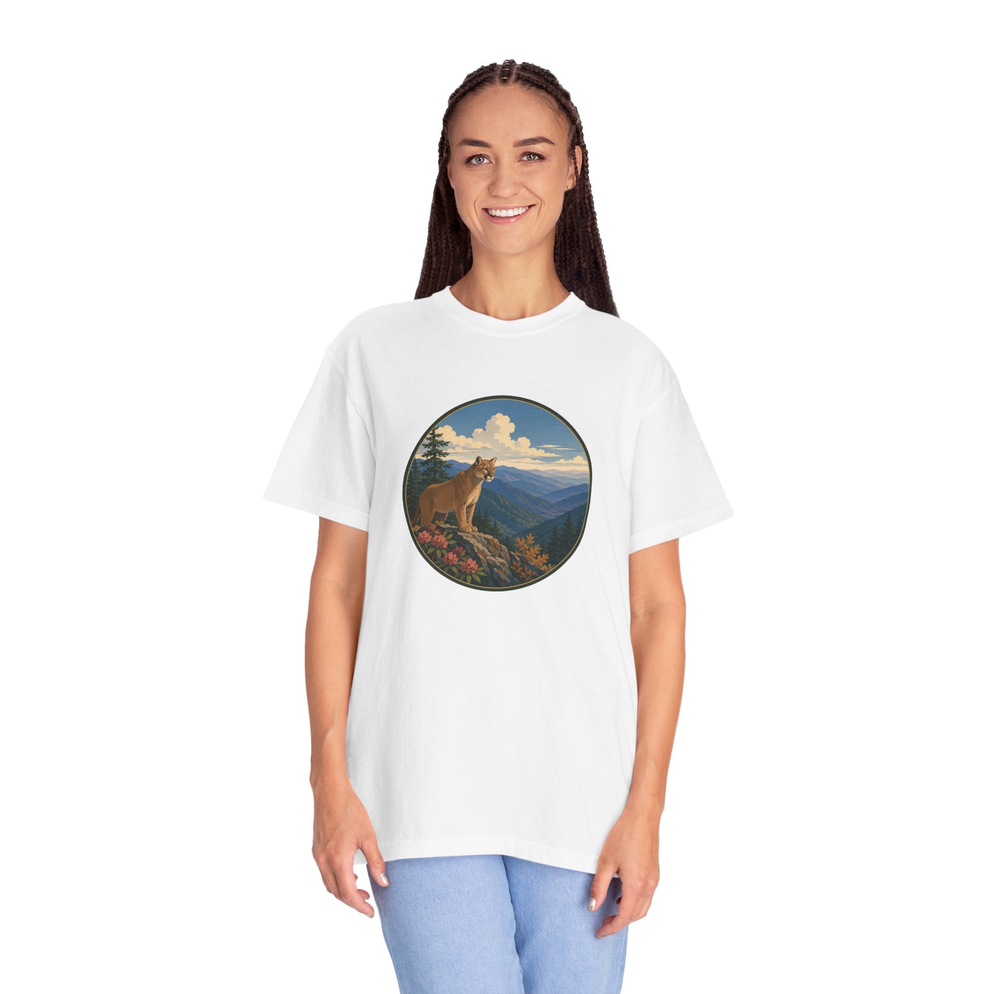 Mountain Lion Scenic T-Shirt — Vintage Nature Wildlife Graphic