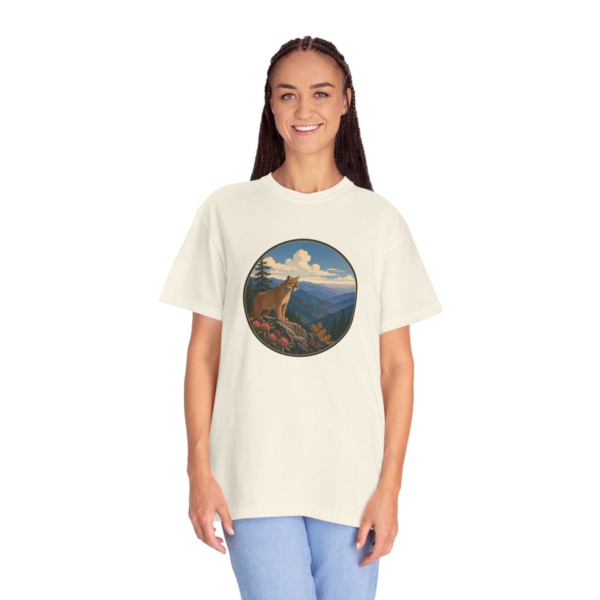 Mountain Lion Scenic T-Shirt — Vintage Nature Wildlife Graphic