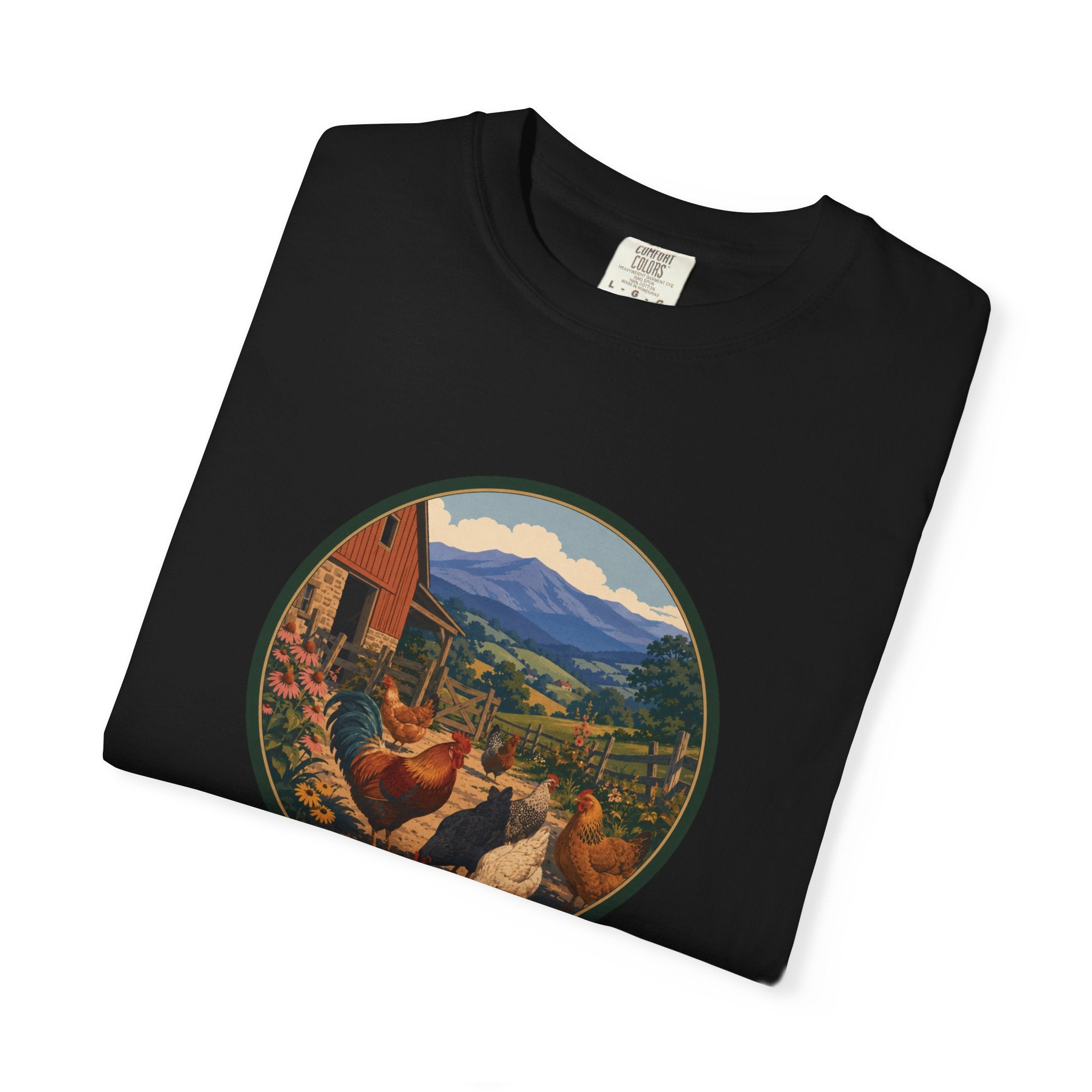 Chicken Farm Vintage Tee — Pastoral Hen Scene T-Shirt