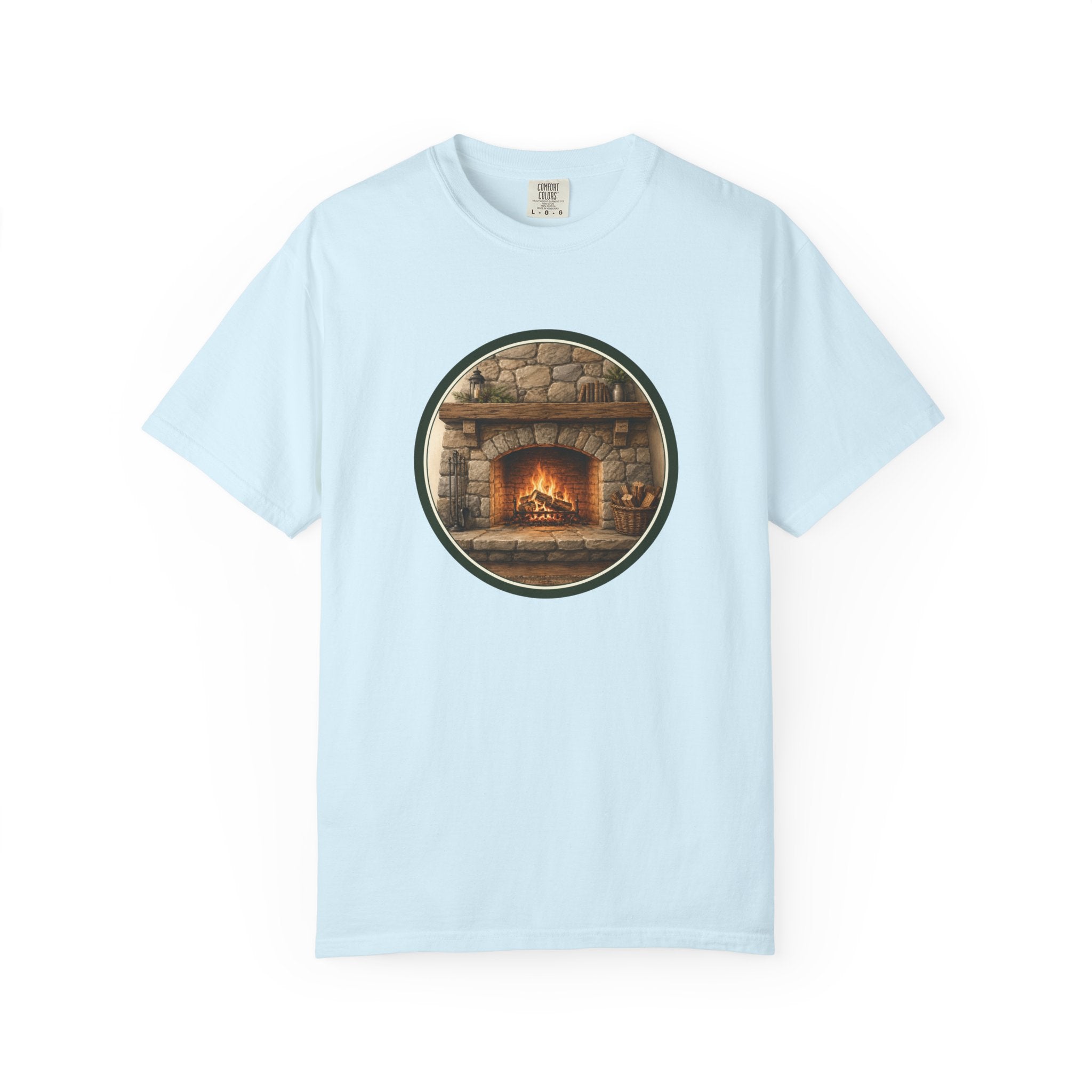 Cozy Fireplace Graphic T-Shirt — Vintage Hearth Circle Design