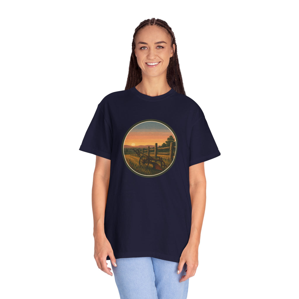 Sunset Antique Plow Landscape T-Shirt