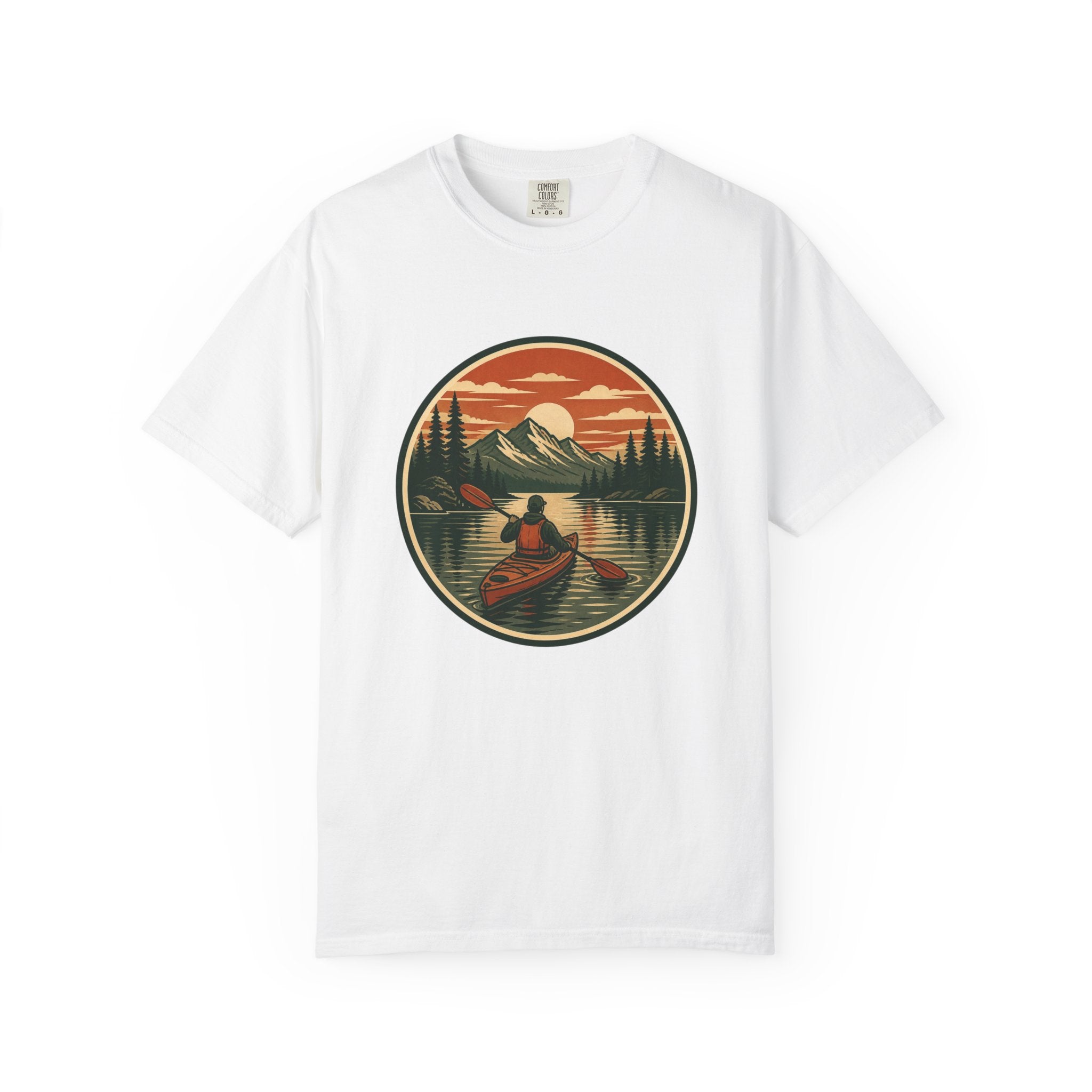 Canoe Sunset T-Shirt — Retro Mountain Lake Adventure Tee