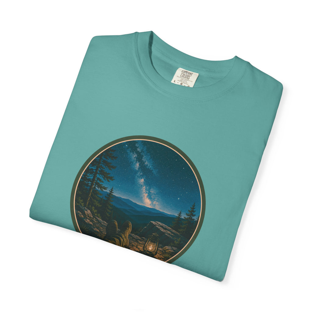 Night Sky Mountain T-Shirt — Circular Scenic Landscape Tee
