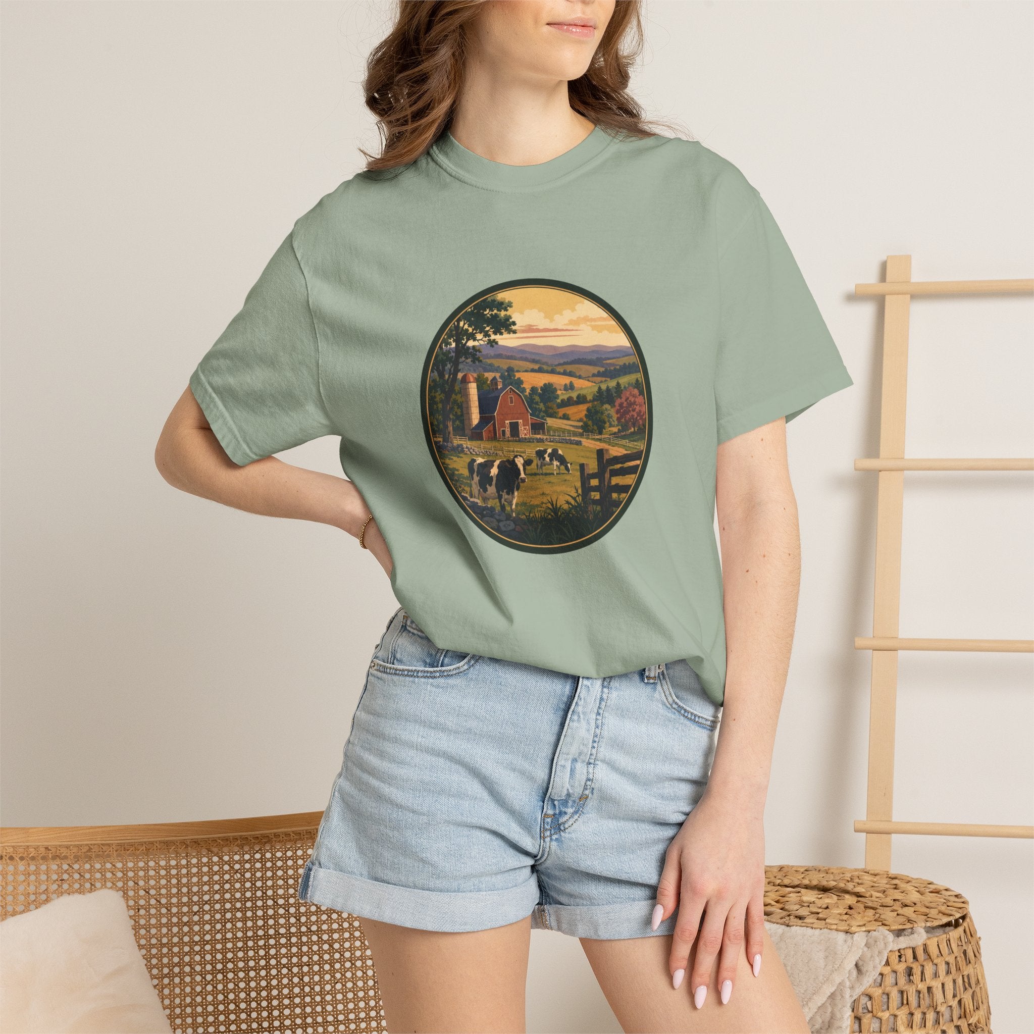 Vintage Country Dairy Farm Scene T-Shirt