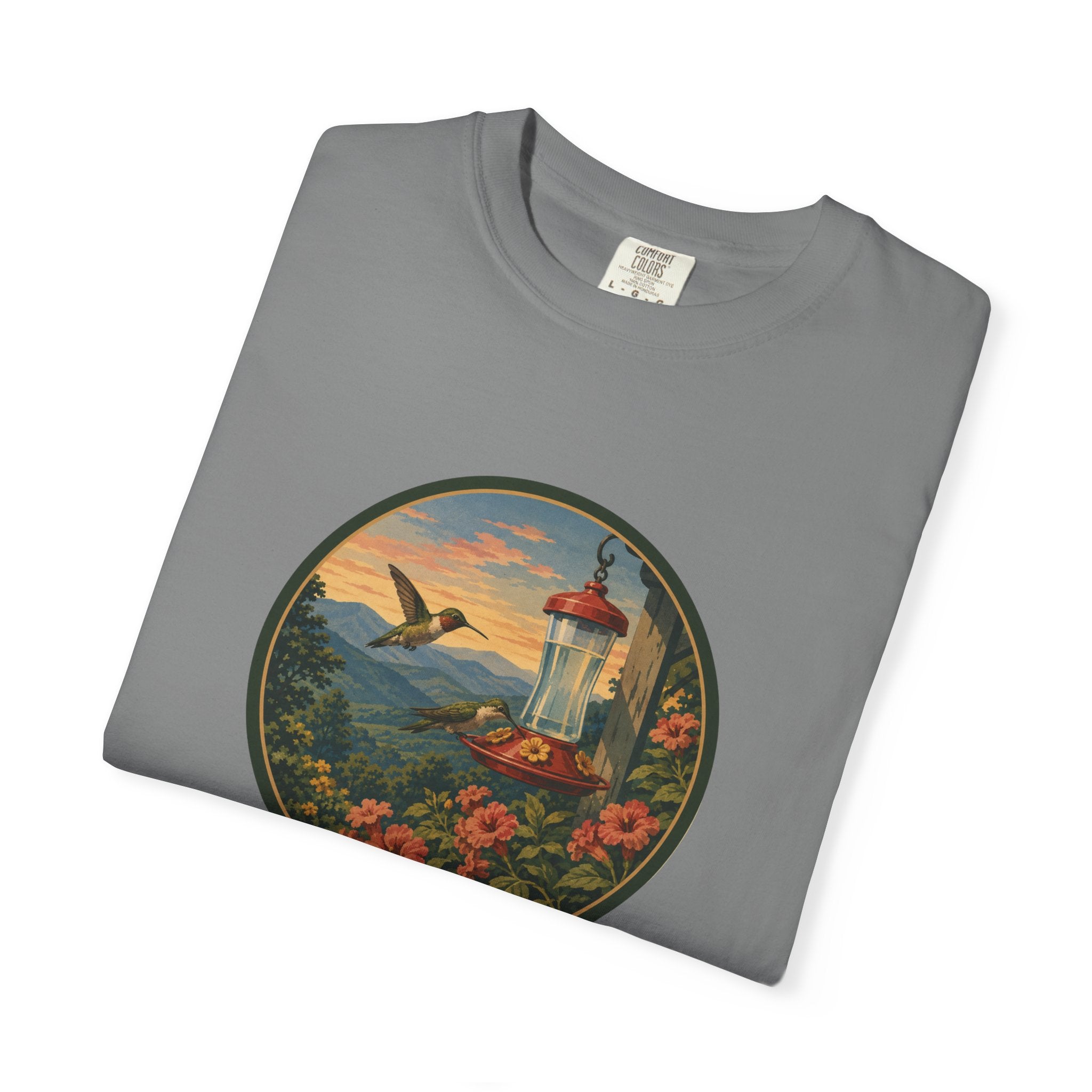 Hummingbird Sunset T-Shirt — Vintage Floral Graphic Tee