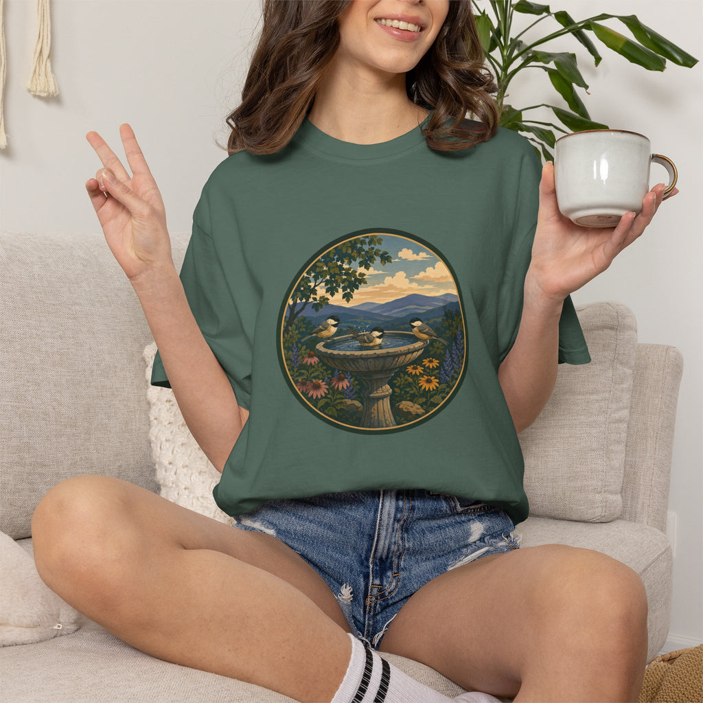 Scenic Birdbath Landscape T-Shirt