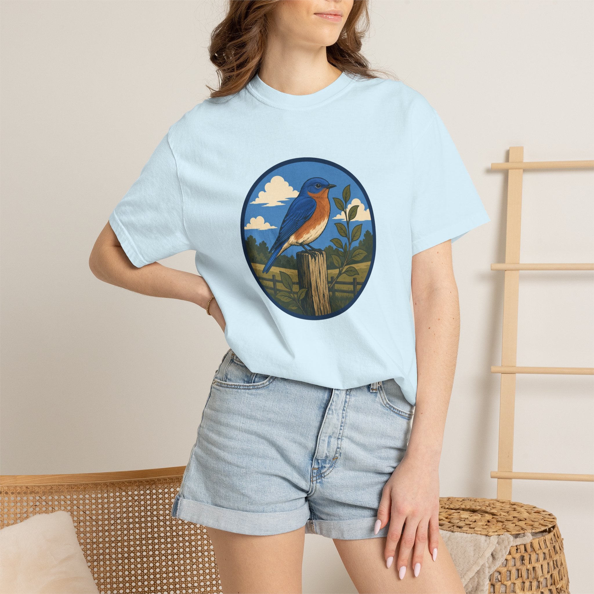 Eastern Bluebird Circle Tee — Vintage Birdwatching Graphic T-Shirt