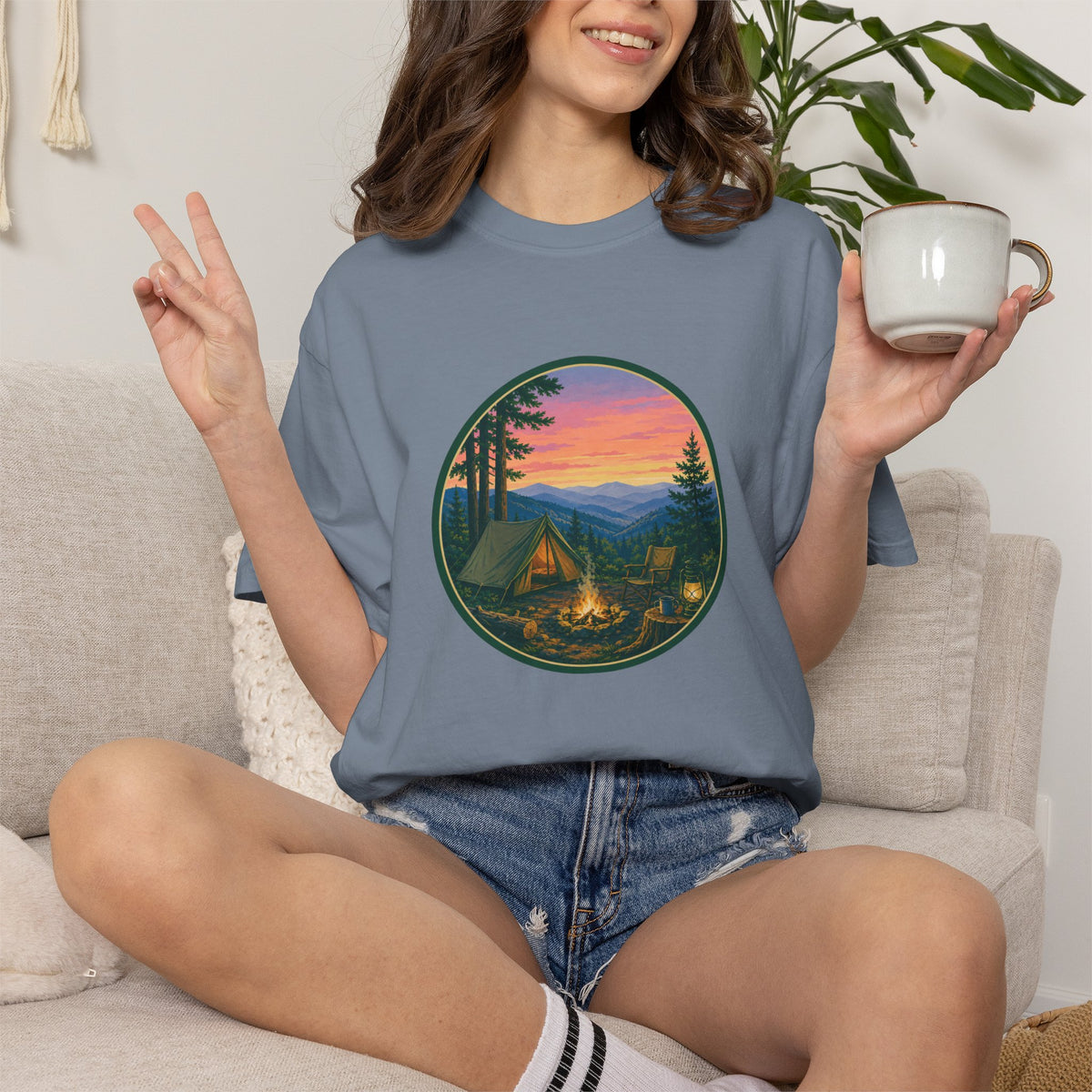 Camping Sunset T-Shirt — Vintage Campfire Scene Tee