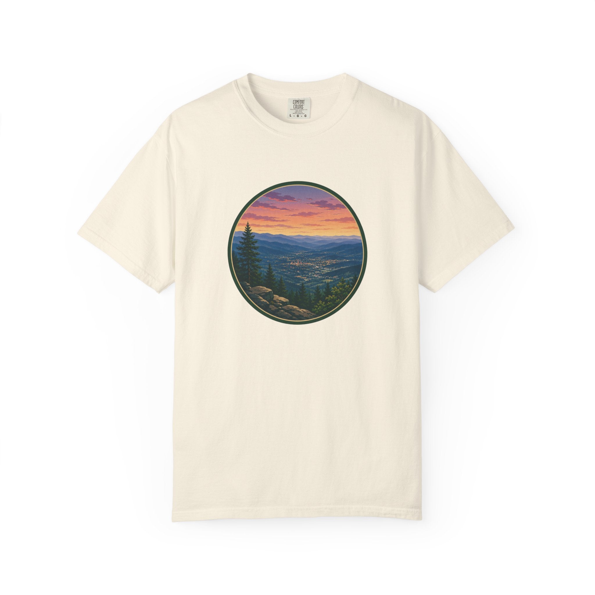 Sunset Mountain T-Shirt - Night Life Below Circle Graphic