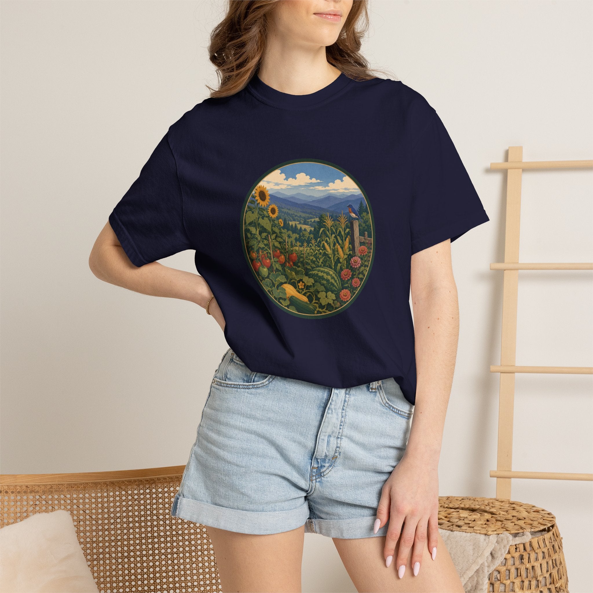 Scenic Garden Circle T-Shirt — Mountain Meadow Fresh Vegetables Graphic Tee