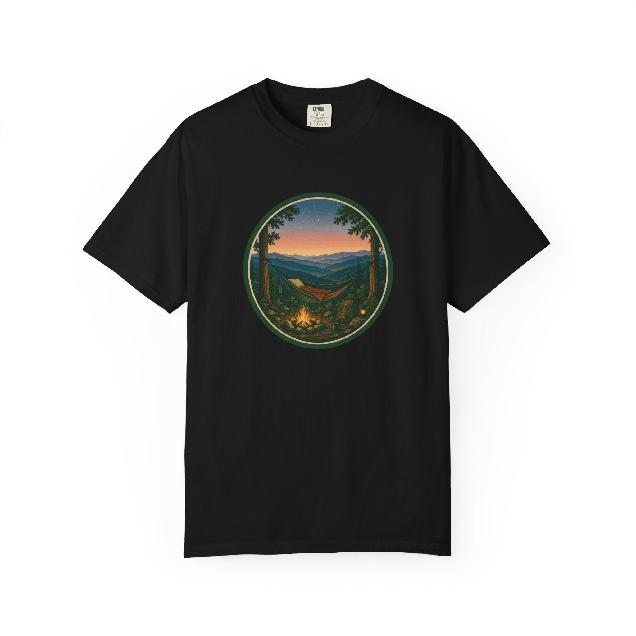 Campfire Mountain Sunset T-Shirt — Scenic Hiking Adventure Tee