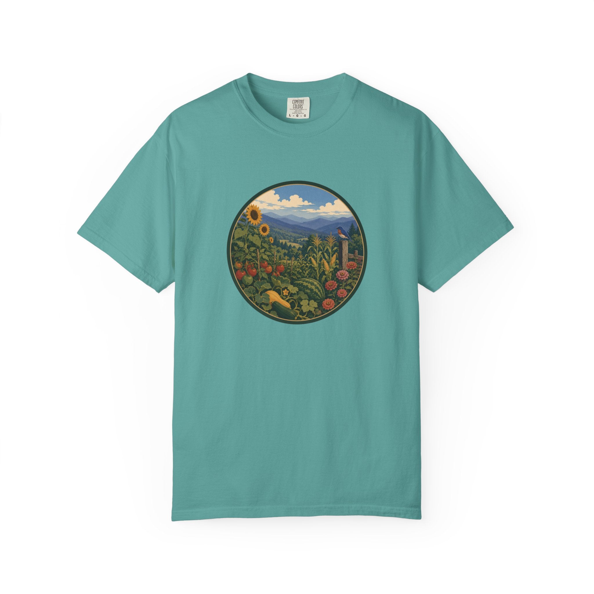 Scenic Garden Circle T-Shirt — Mountain Meadow Fresh Vegetables Graphic Tee