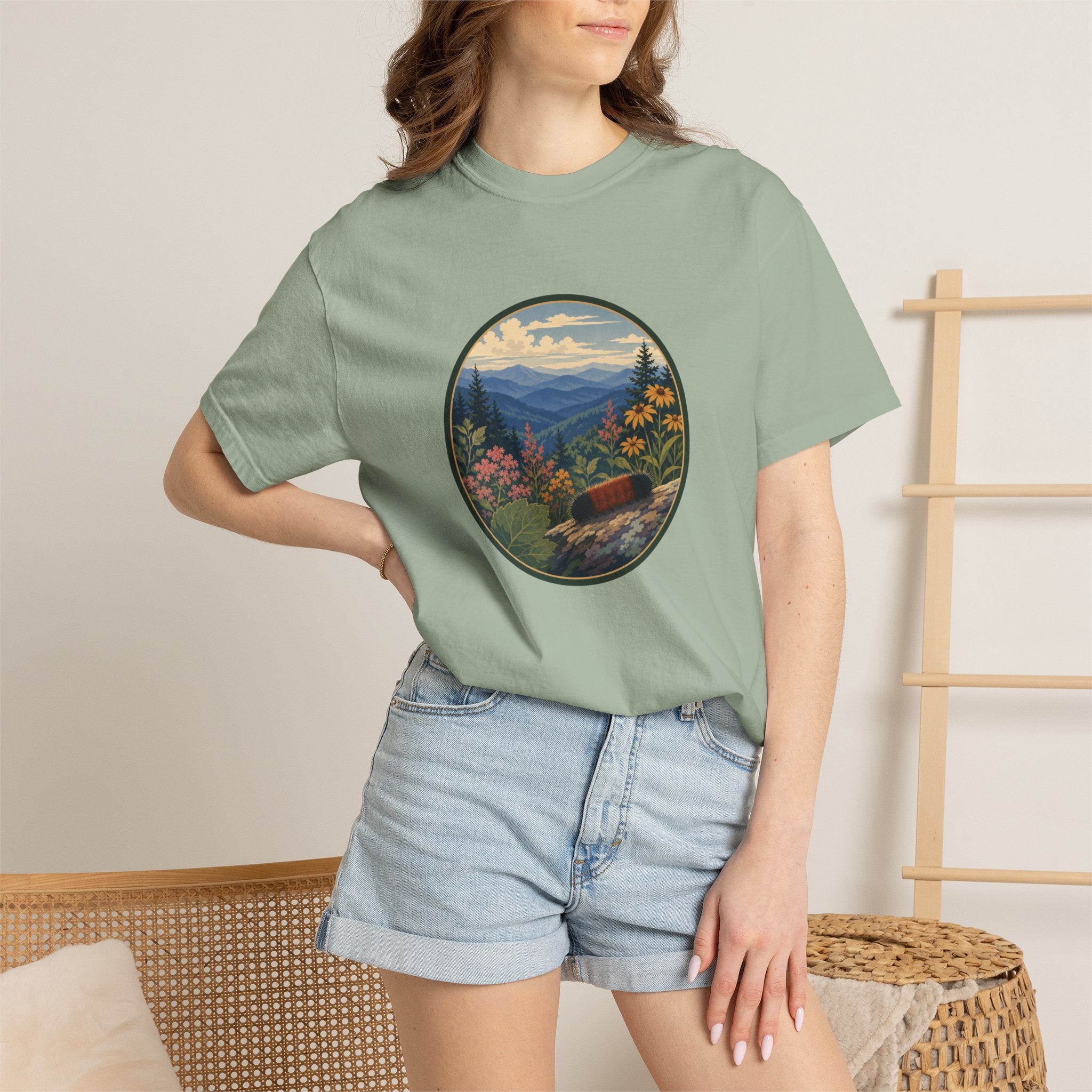 Mountain Caterpillar Scenic T-Shirt — Vintage Wilderness Nature Graphic
