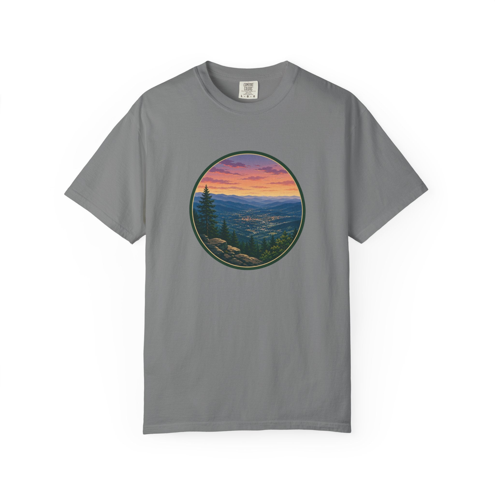 Sunset Mountain T-Shirt - Night Life Below Circle Graphic