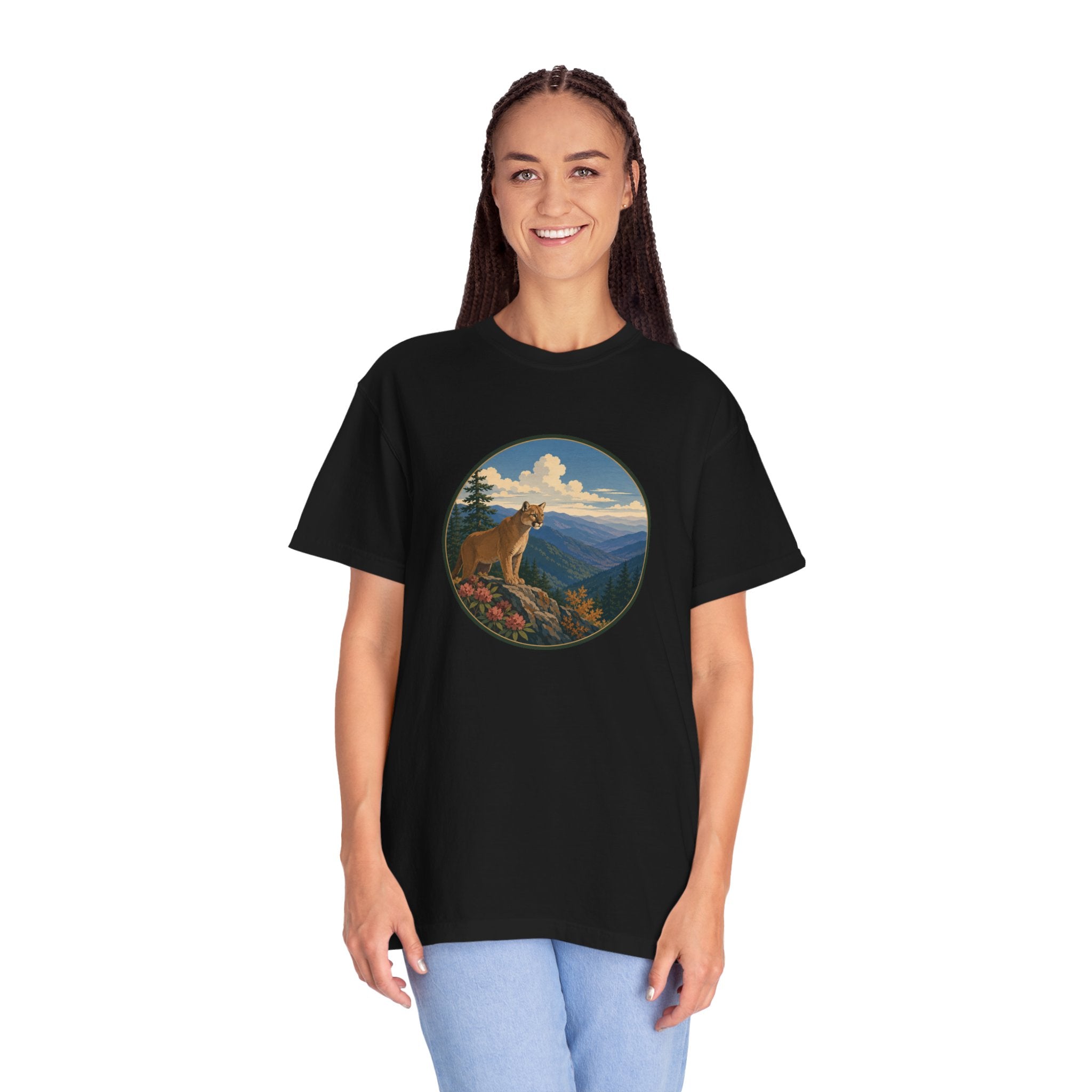 Mountain Lion Scenic T-Shirt — Vintage Nature Wildlife Graphic