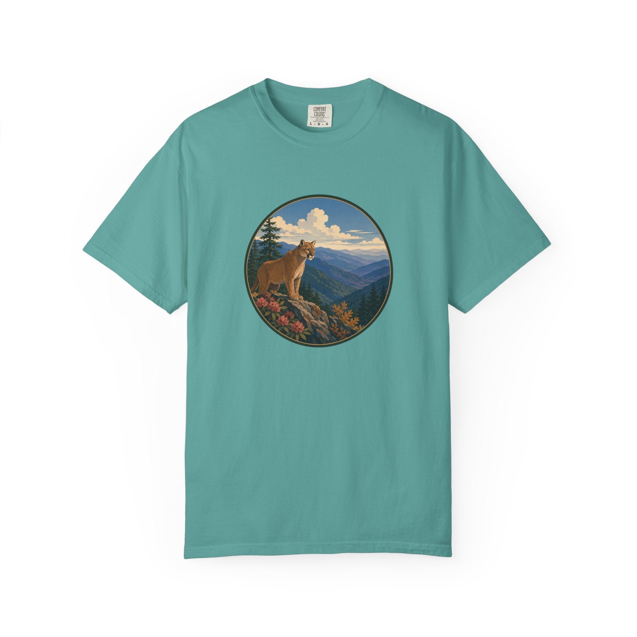 Mountain Lion Scenic T-Shirt — Vintage Nature Wildlife Graphic