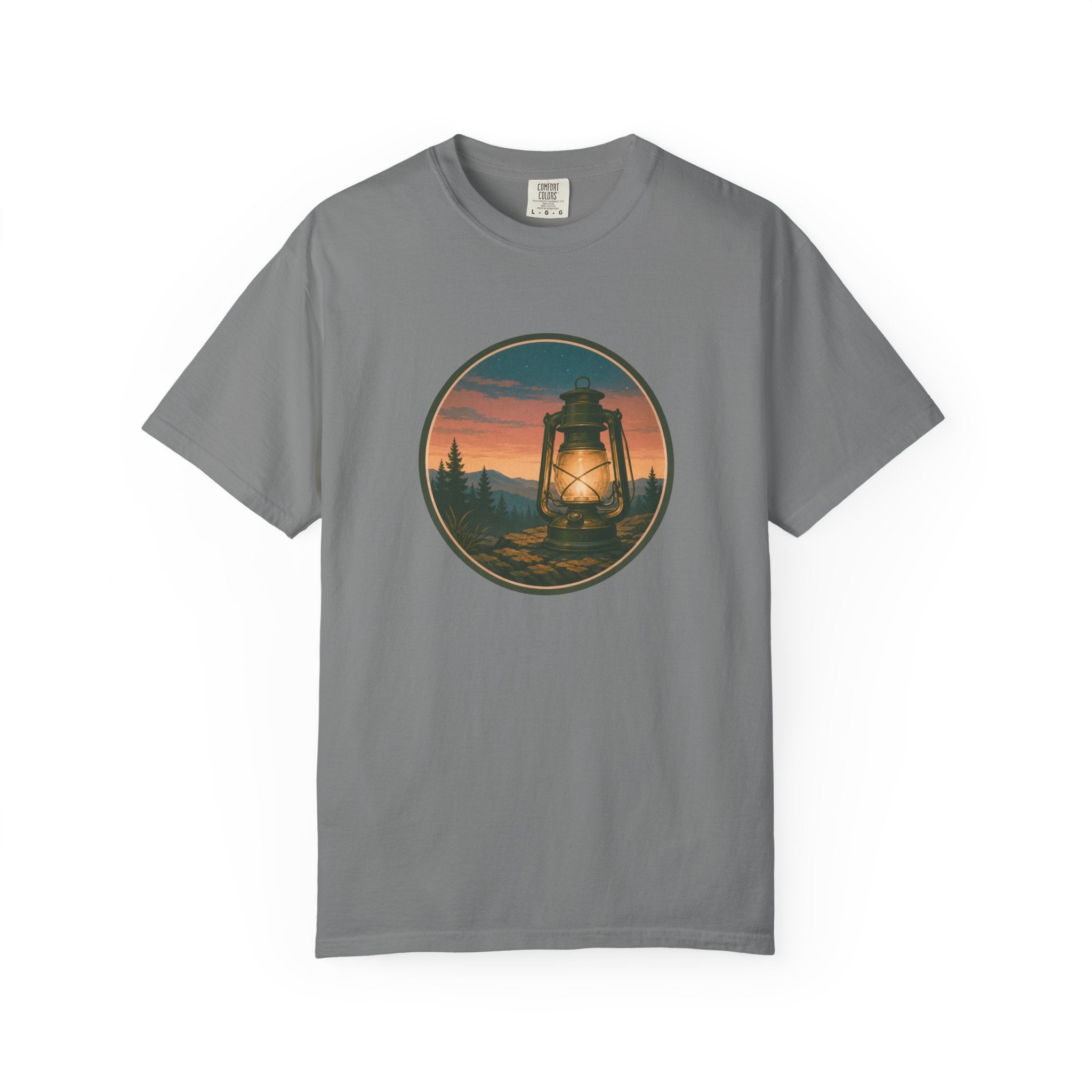 Lantern Sunset T-Shirt — Vintage Campfire Night Graphic Tee