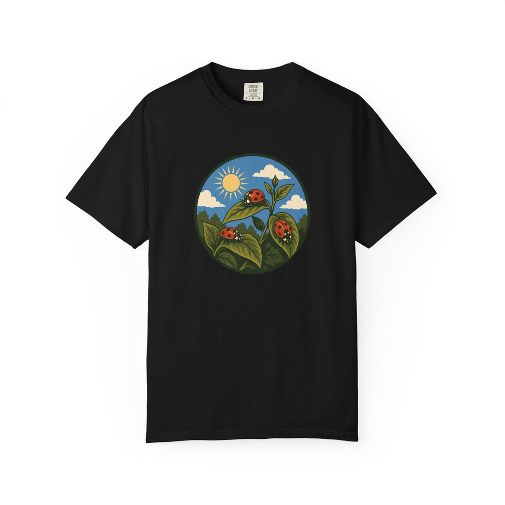 Ladybug Garden T-Shirt — Floral Nature Graphic Tee