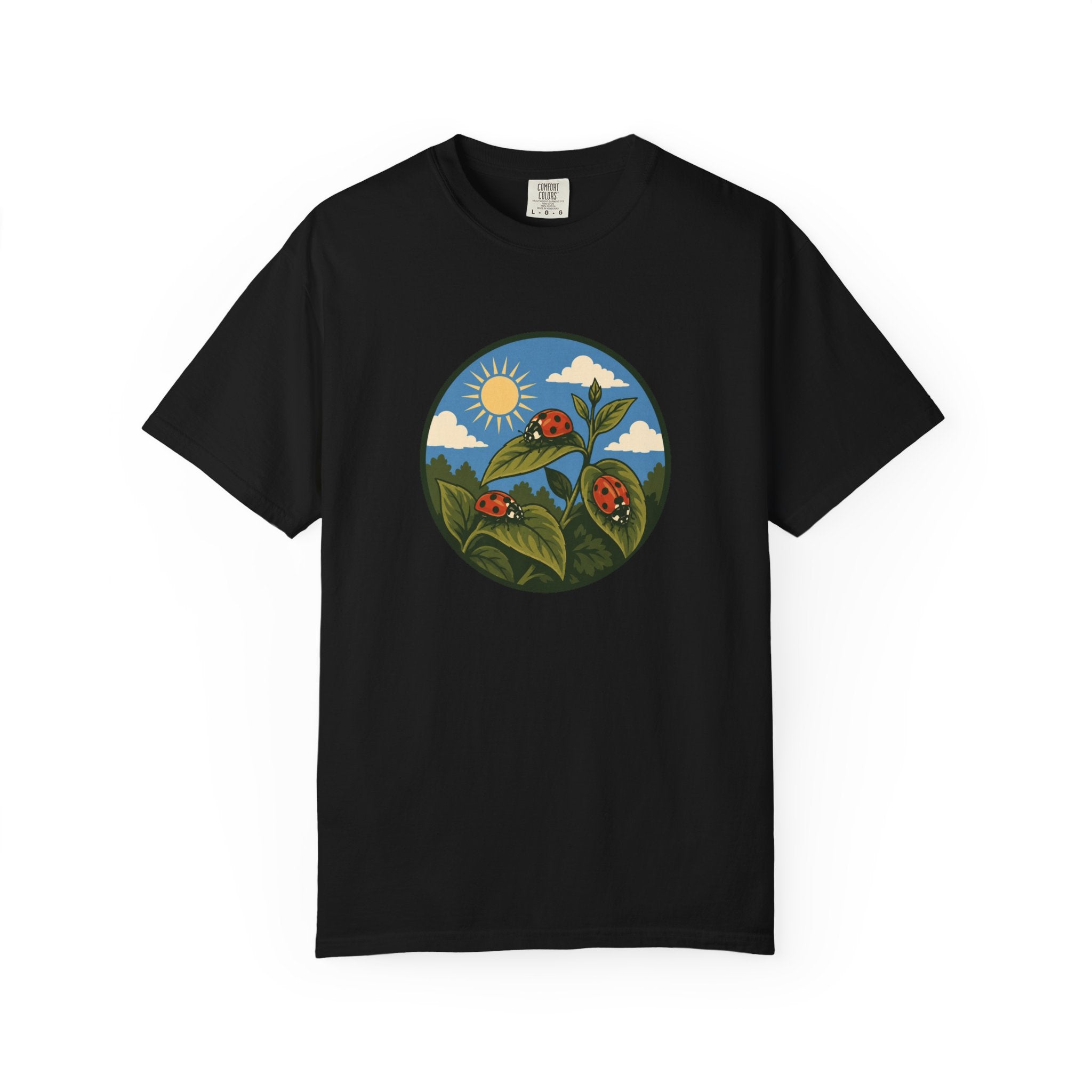 Ladybug Garden T-Shirt — Floral Nature Graphic Tee