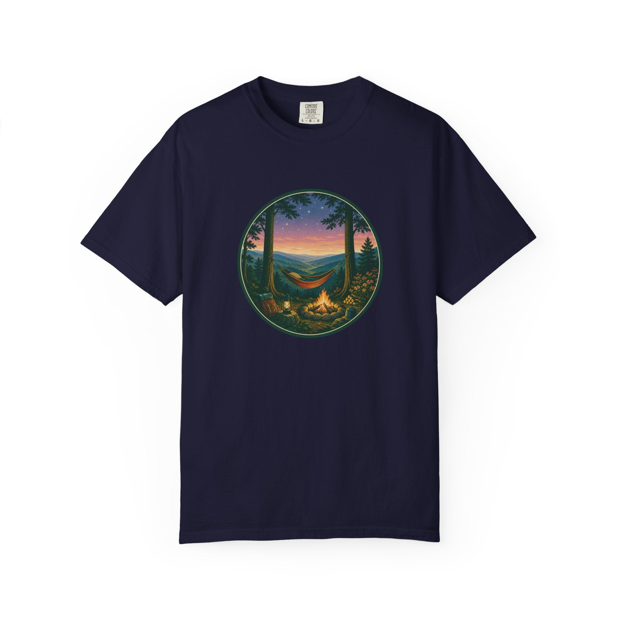 Hammock Camping Sunset T-Shirt — Bonfire Night Outdoor Graphic Tee