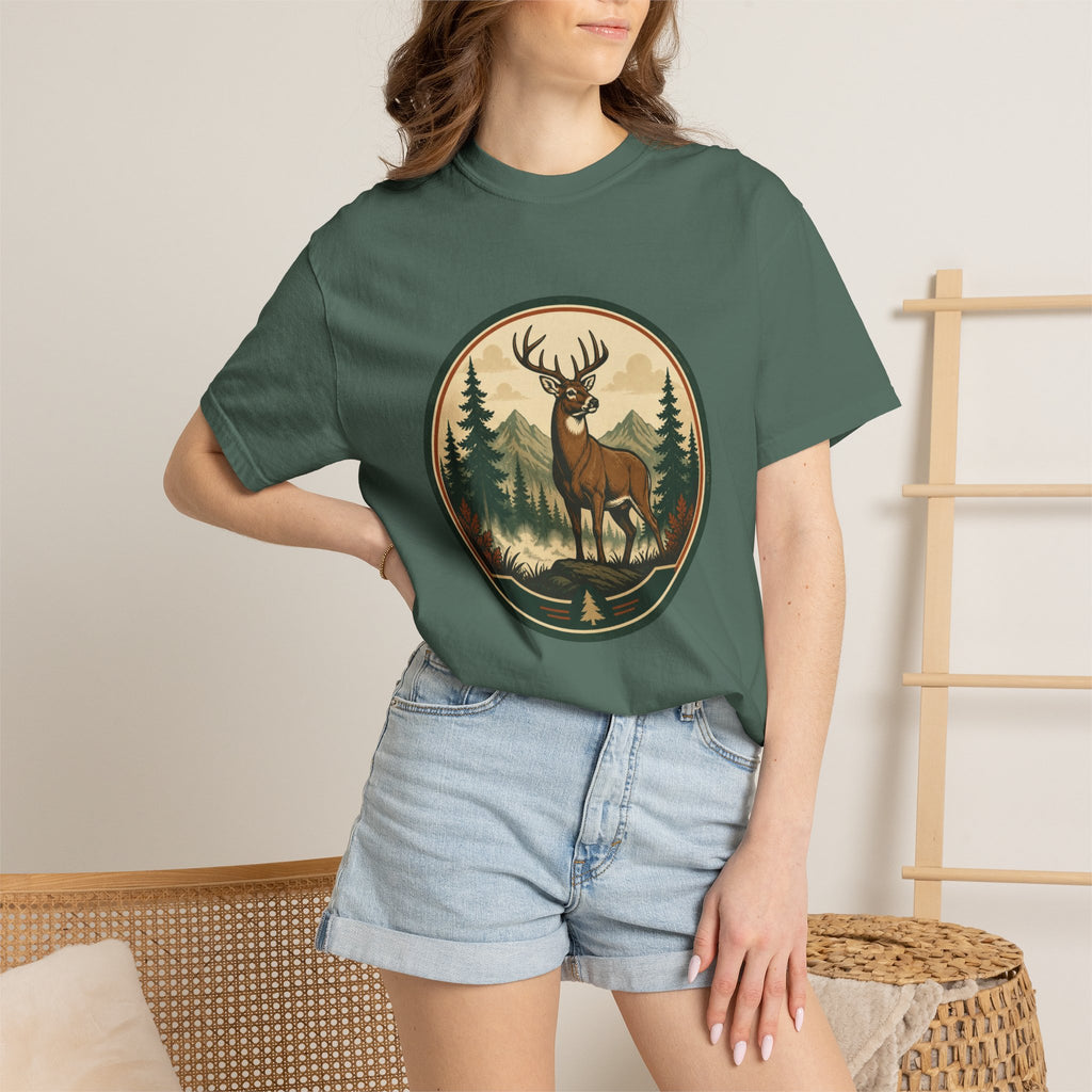 Deer Forest Badge T-Shirt – Vintage Outdoor Wildlife Graphic
