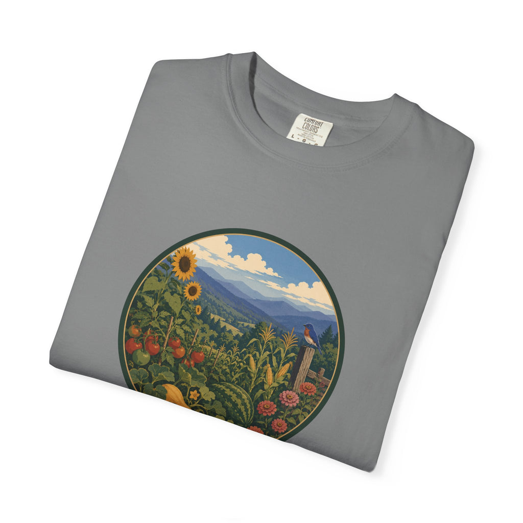 Scenic Garden Circle T-Shirt — Mountain Meadow Fresh Vegetables Graphic Tee