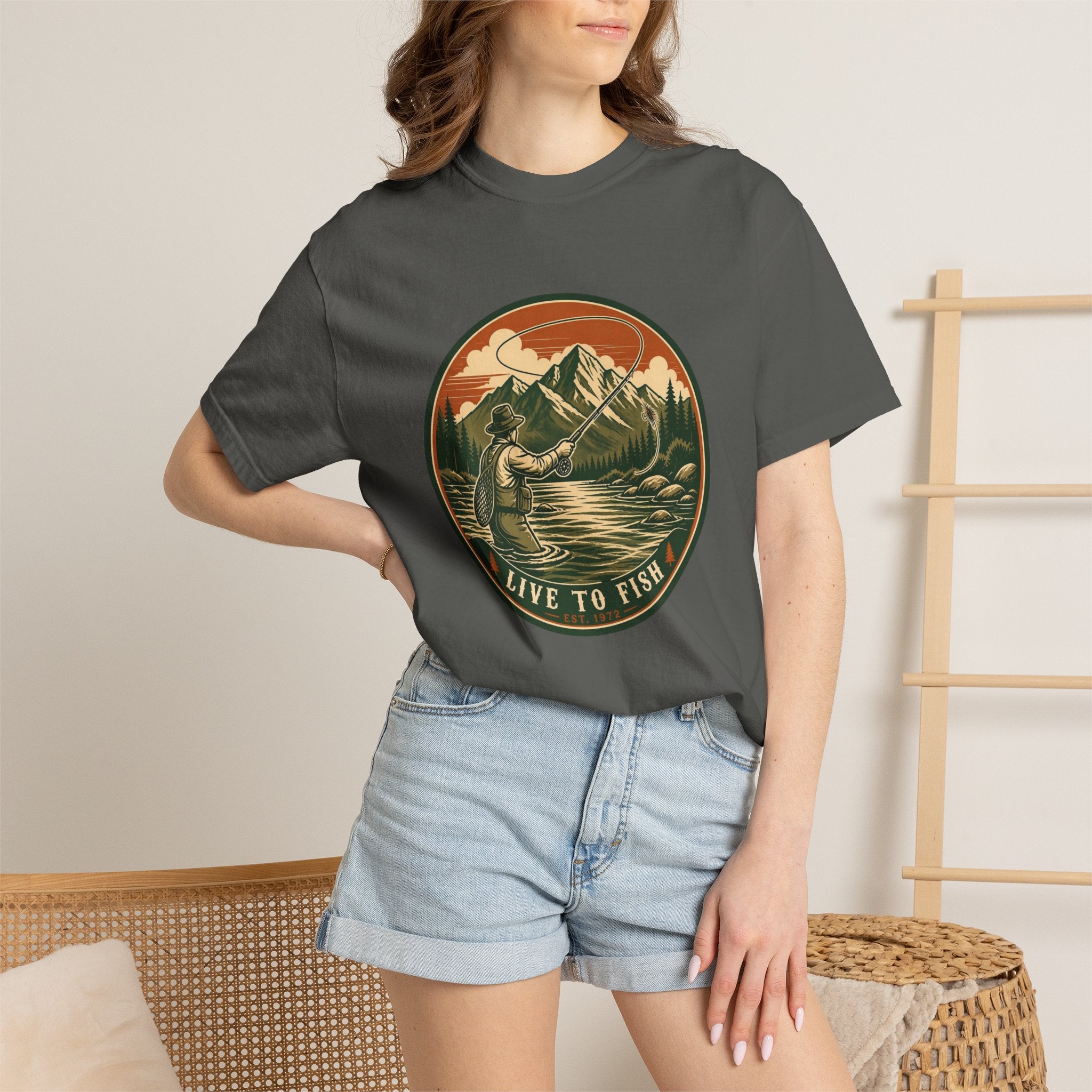 Live to Fish T-Shirt — Vintage Mountain Fly Fishing Graphic Tee