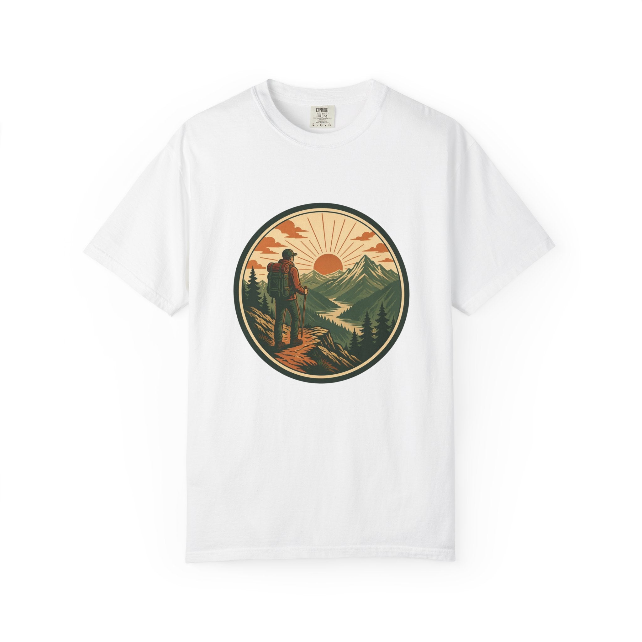 Hiker Sunset Graphic T-Shirt — Mountain Adventure Outdoor Tee