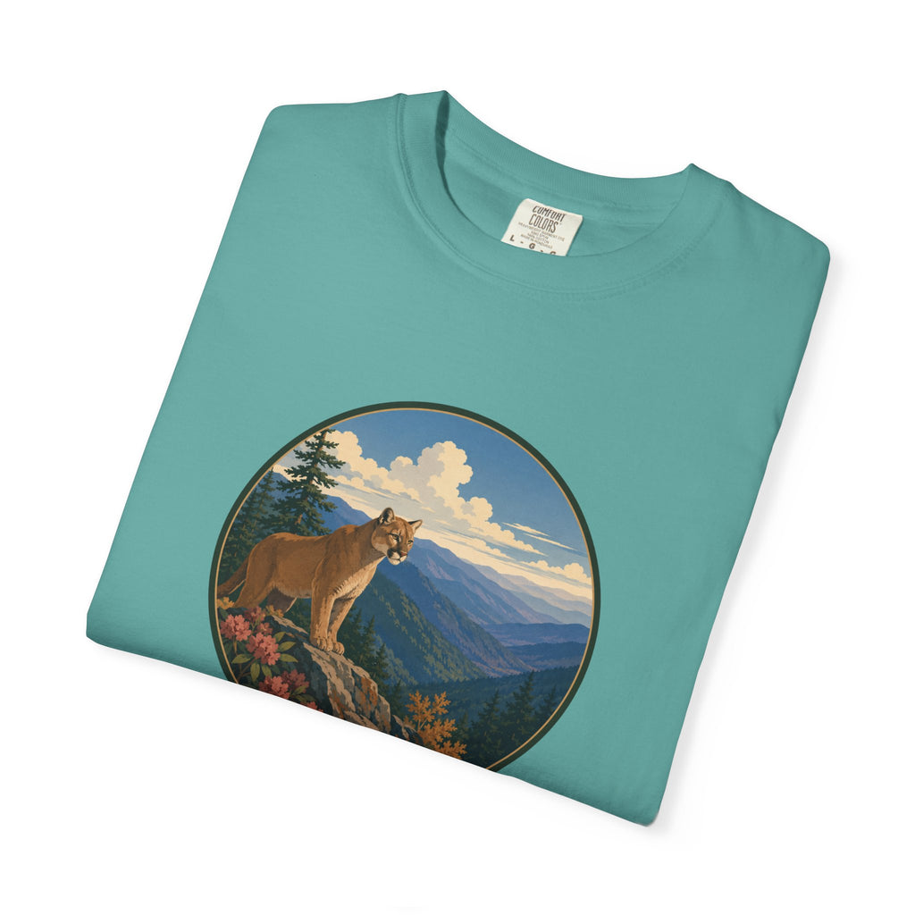 Mountain Lion Scenic T-Shirt — Vintage Nature Wildlife Graphic