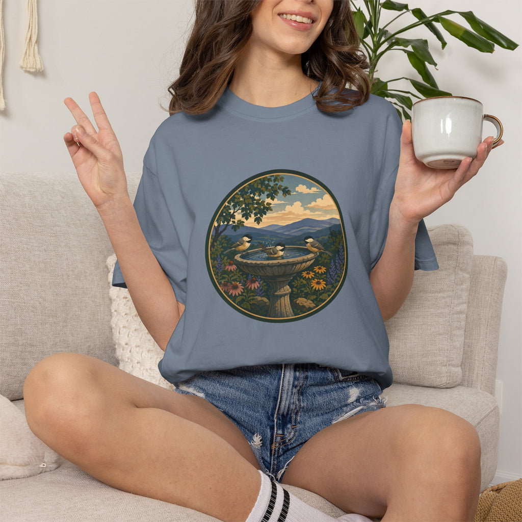 Scenic Birdbath Landscape T-Shirt
