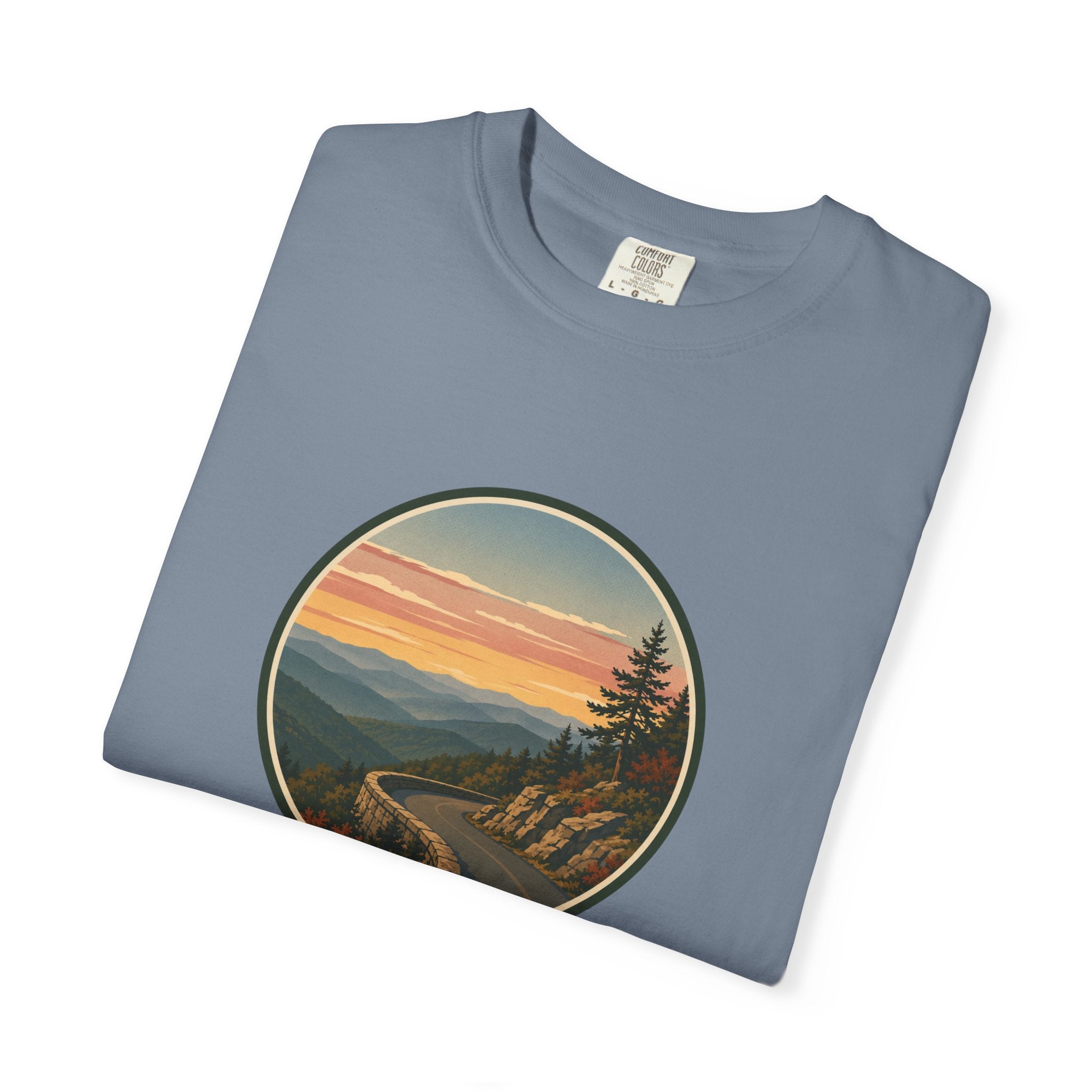 Scenic Sunset Road T-Shirt — Mountain Drive Vintage Circle Graphic