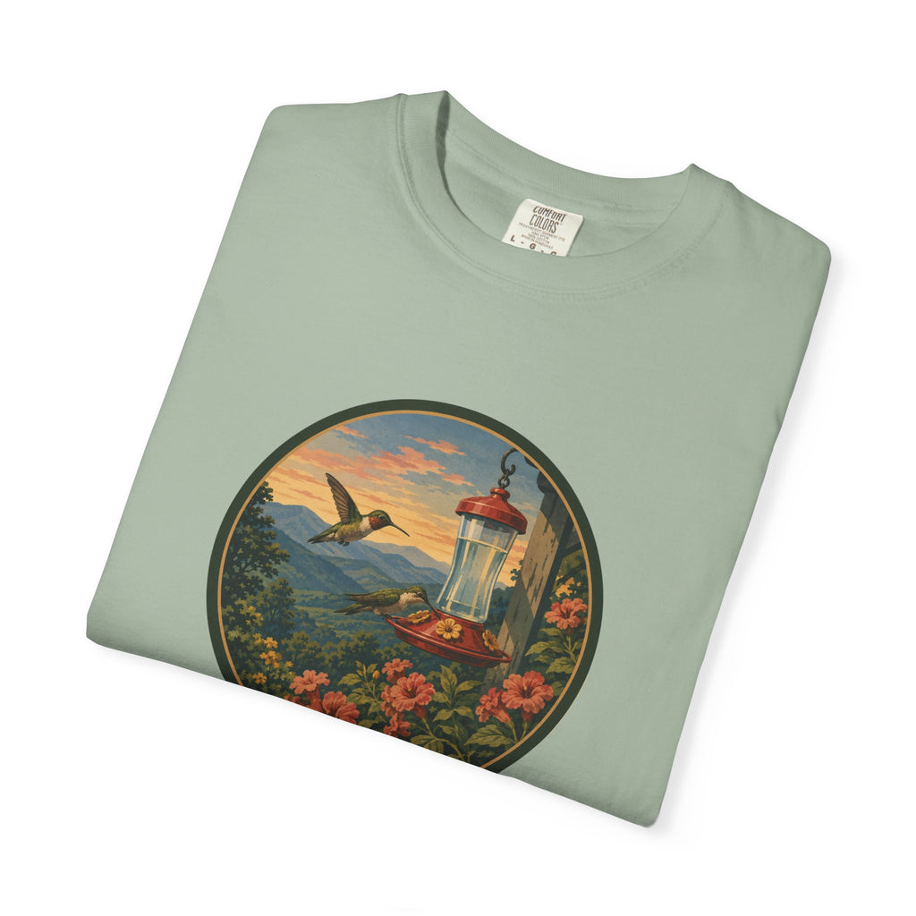 Hummingbird Sunset T-Shirt — Vintage Floral Graphic Tee