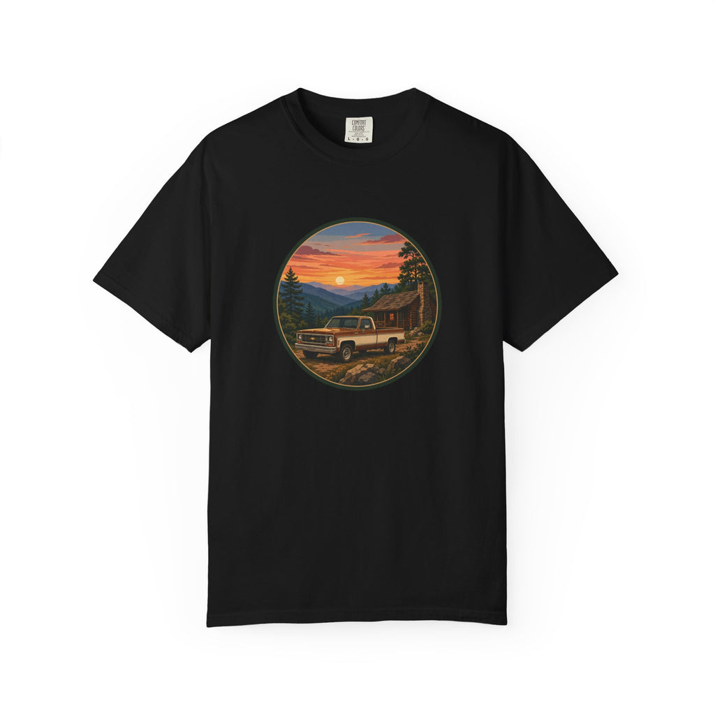 Sunset Cabin Truck T-Shirt — Vintage Classic Truck Tee