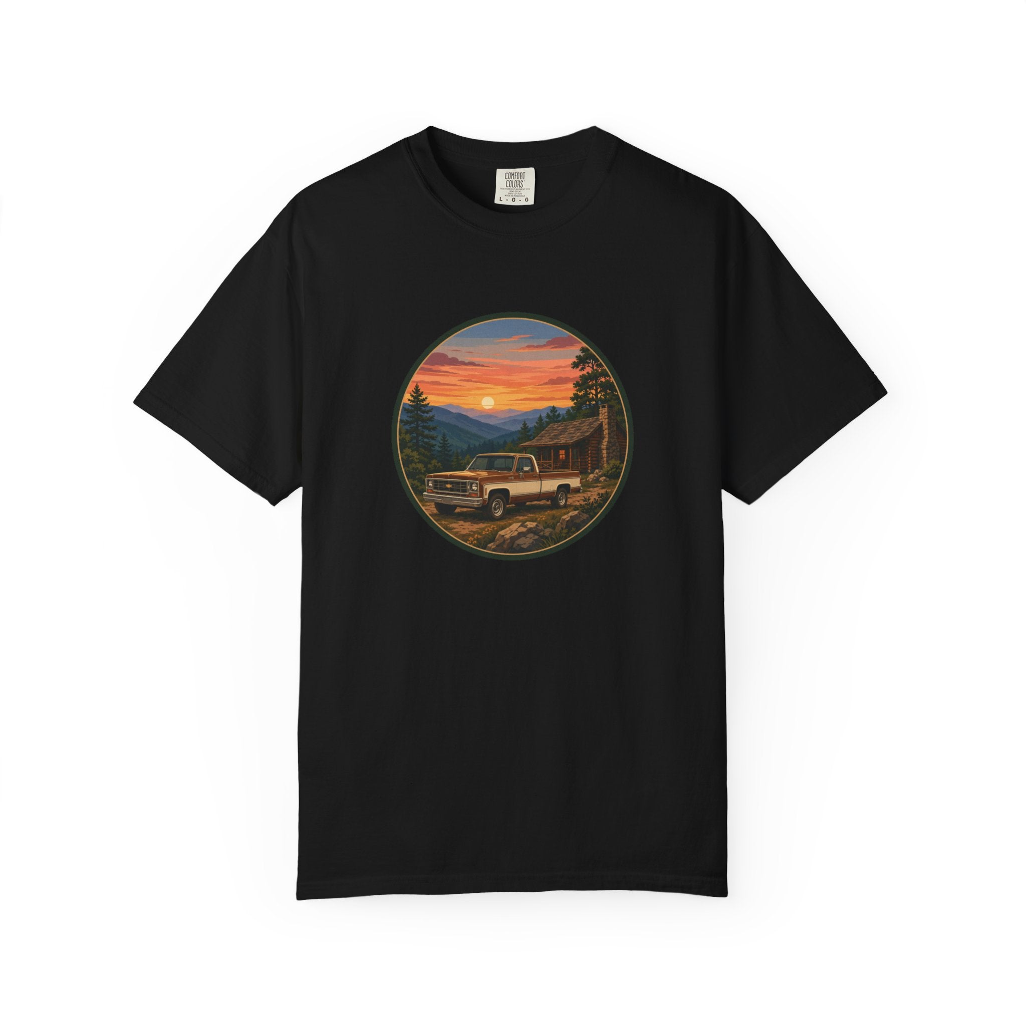 Sunset Cabin Truck T-Shirt — Vintage Classic Truck Tee