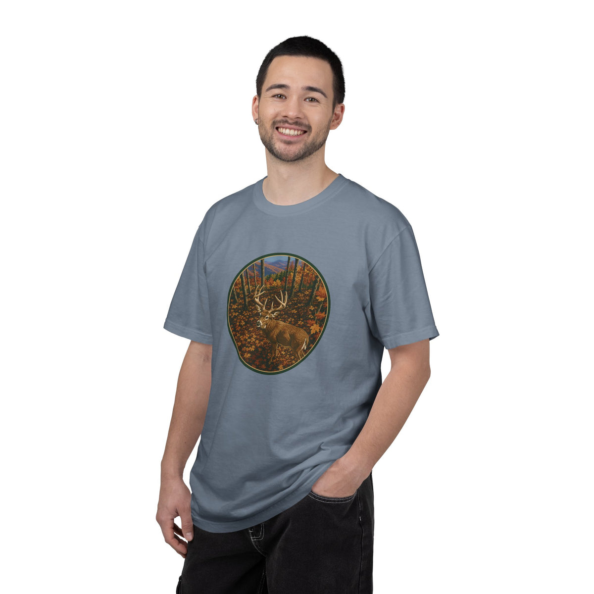 Whitetail BuckT-Shirt — Autumn Forest Deer Circle Graphic