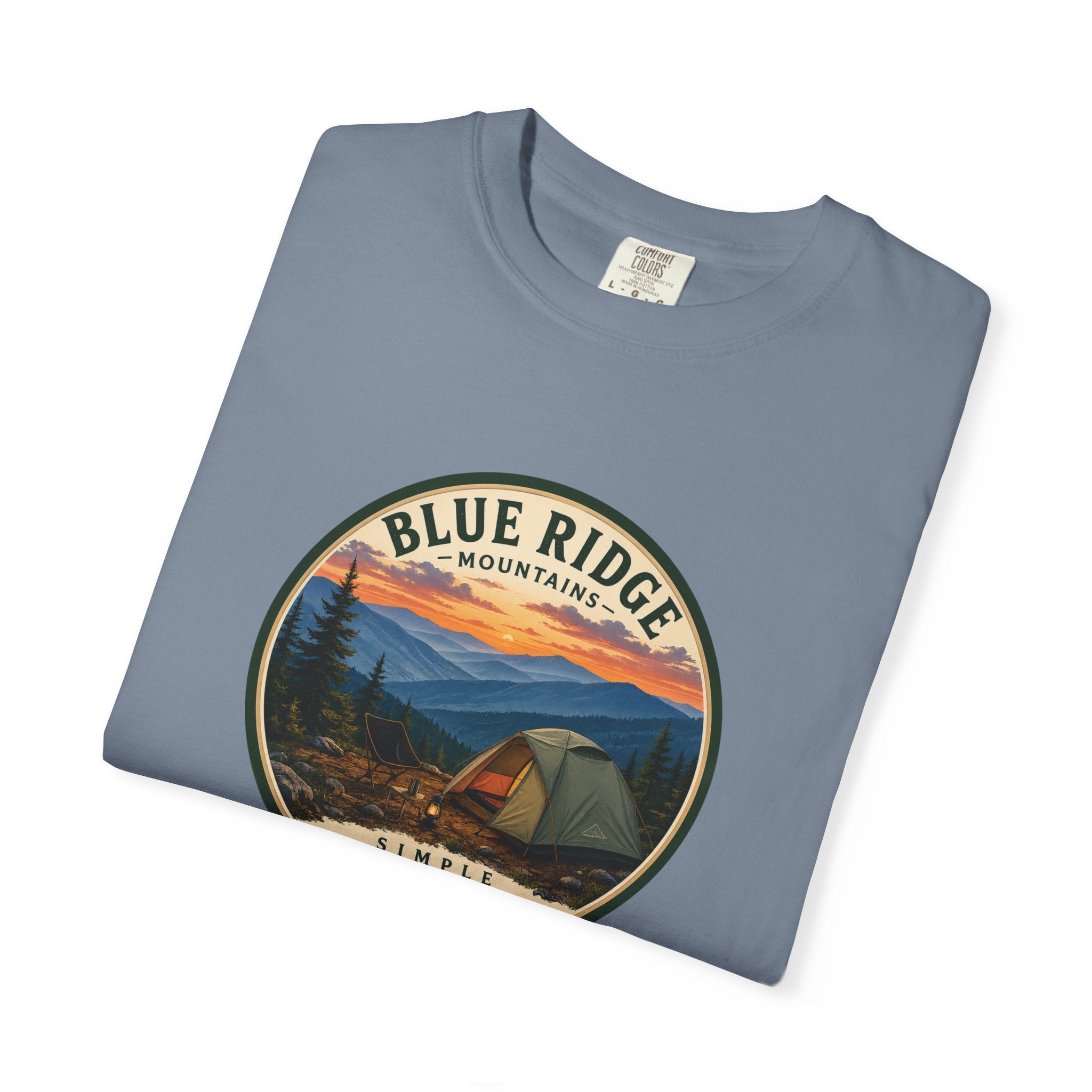 Blue Ridge Mountains Camping T-Shirt — Vintage Scenic Camp Graphic