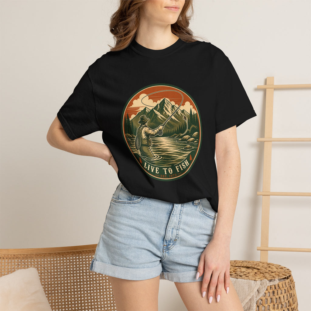 Live to Fish T-Shirt — Vintage Mountain Fly Fishing Graphic Tee