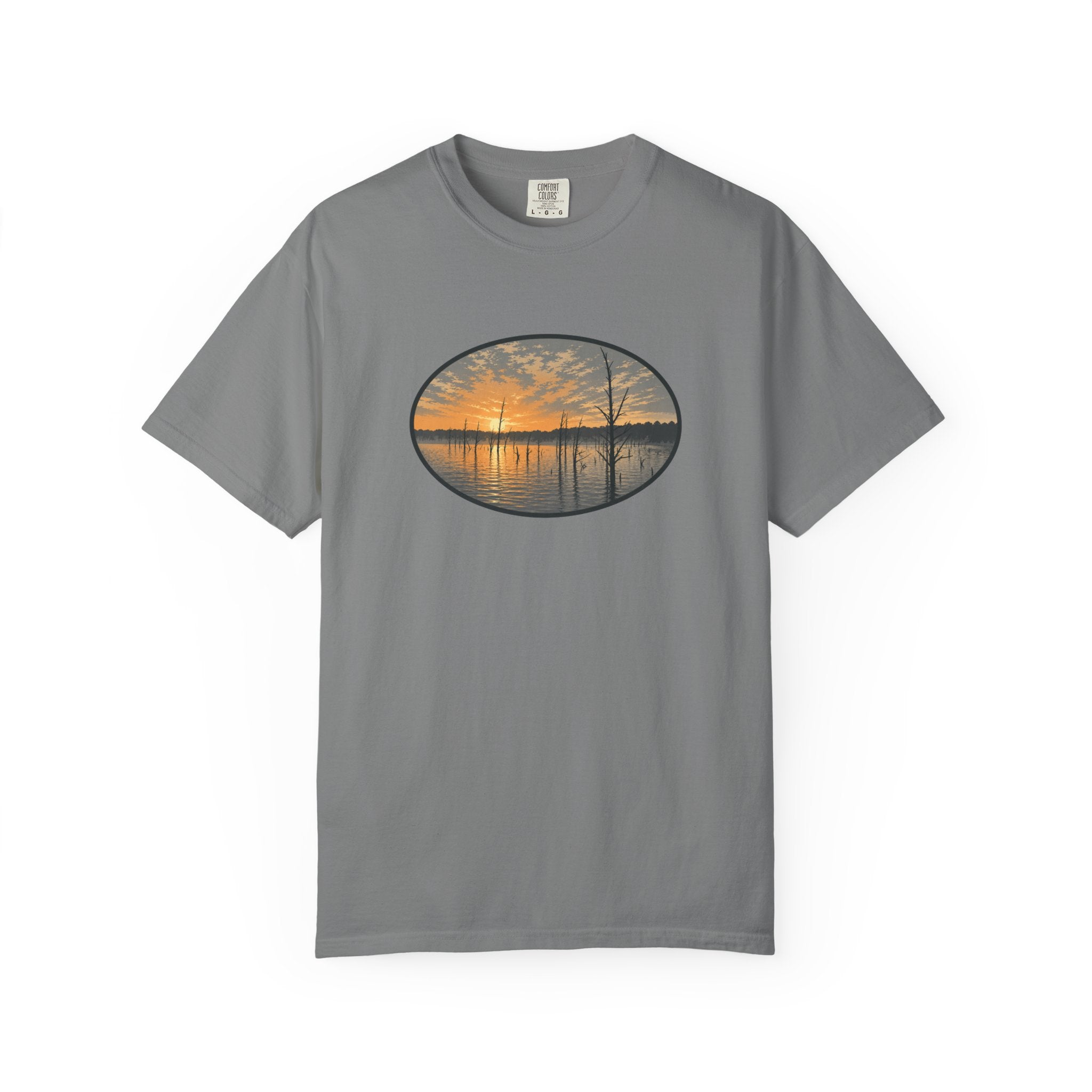 Sunrise Wooded Lake Oval T-Shirt