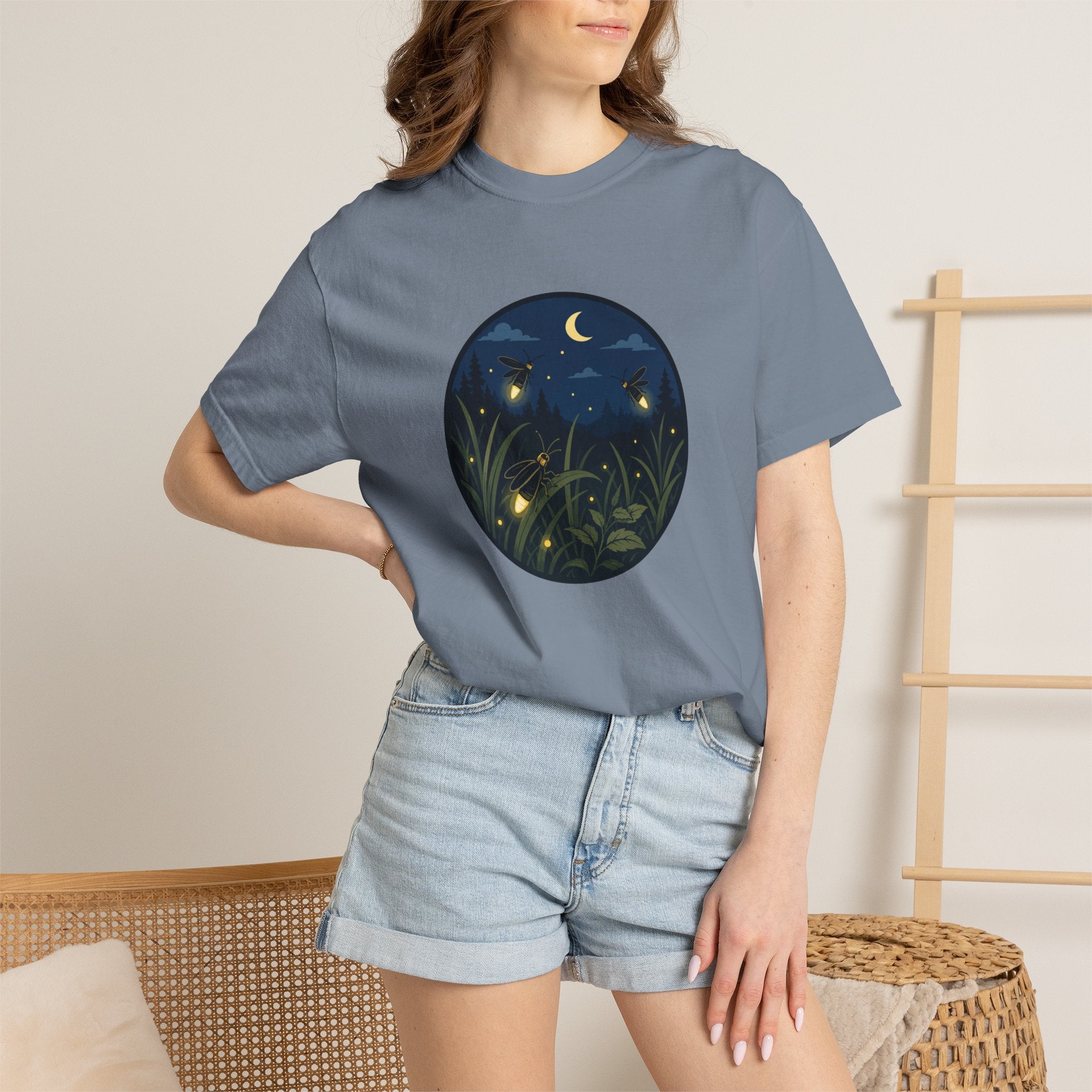 Firefly Night T-Shirt — Moonlit Meadow Graphic Tee