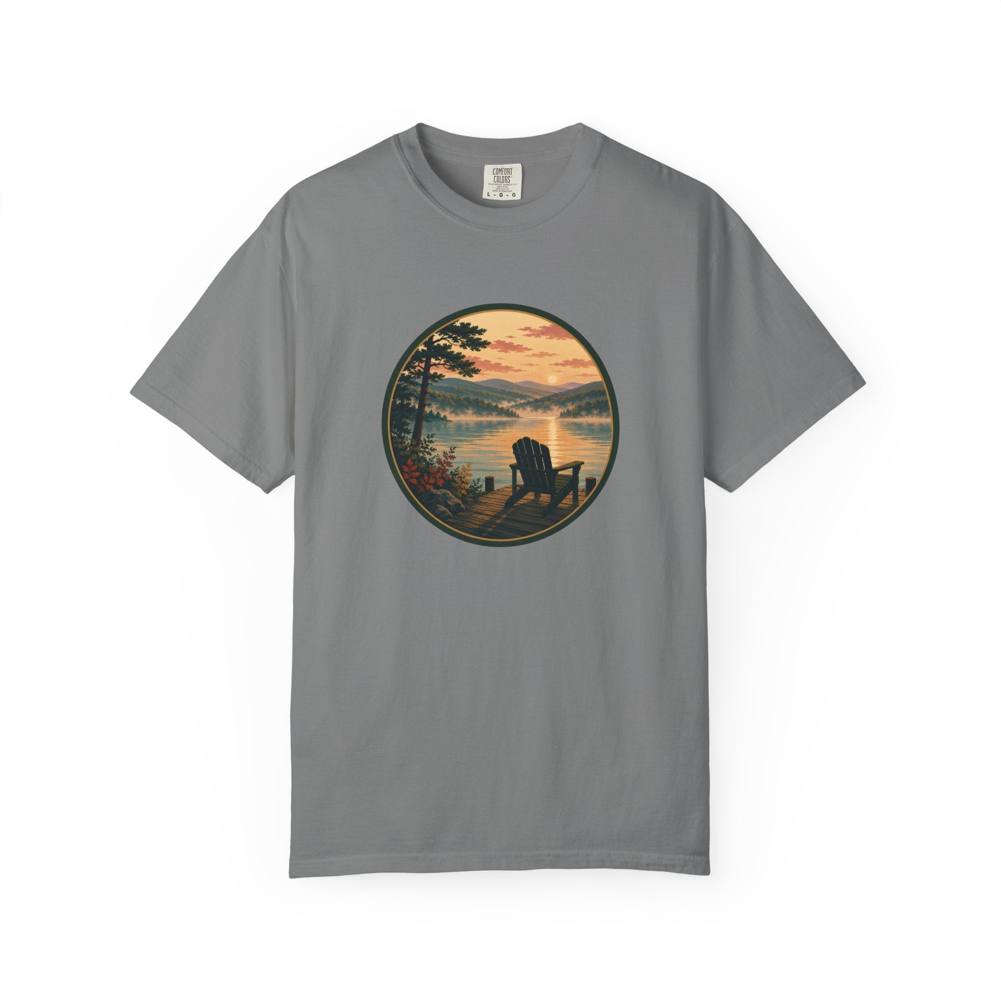 Lakeside Sunrise T-Shirt — Adirondack Chair at Sunrise Graphic Tee