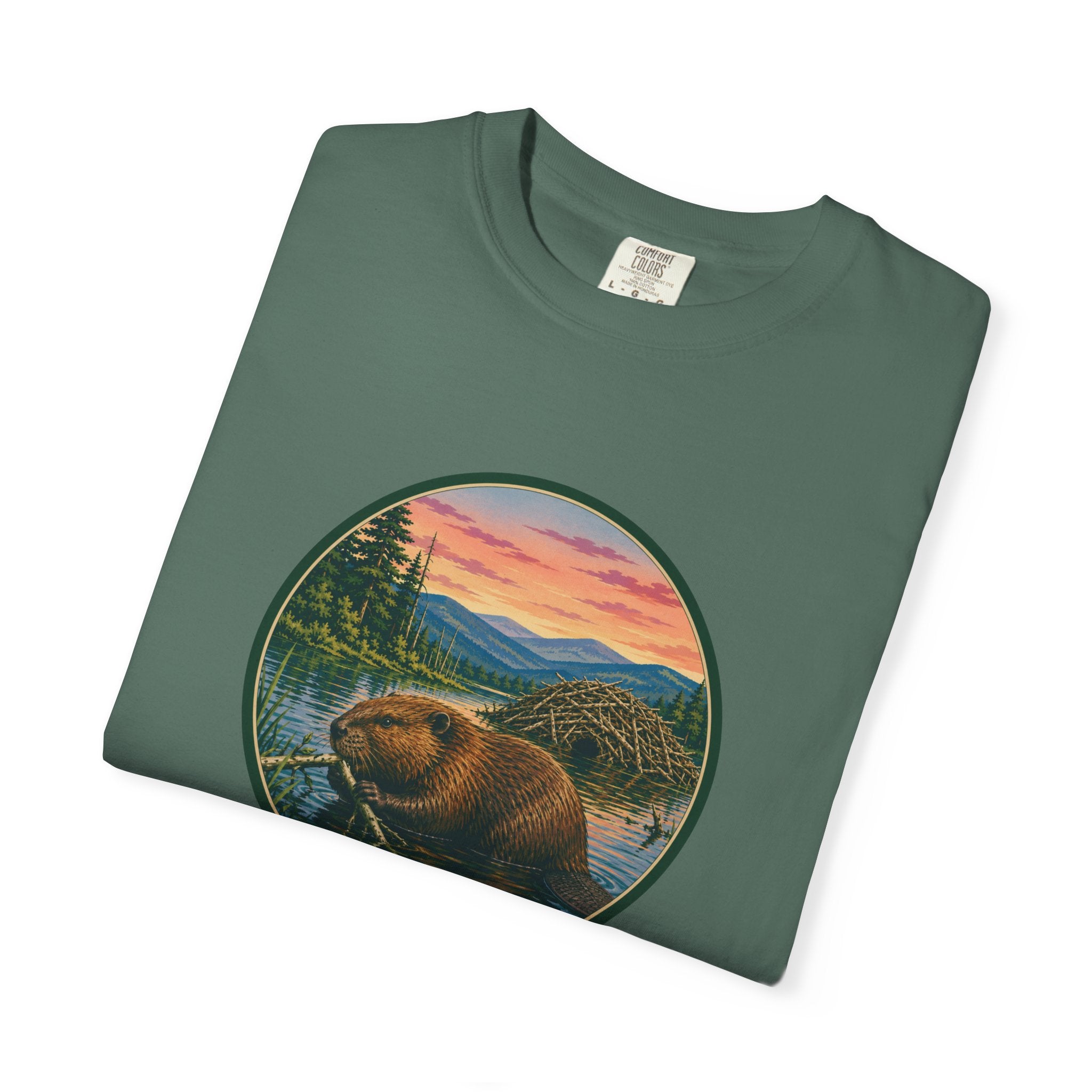 Beaver Sunset T-Shirt — Mountain Lake Wildlife Graphic Tee