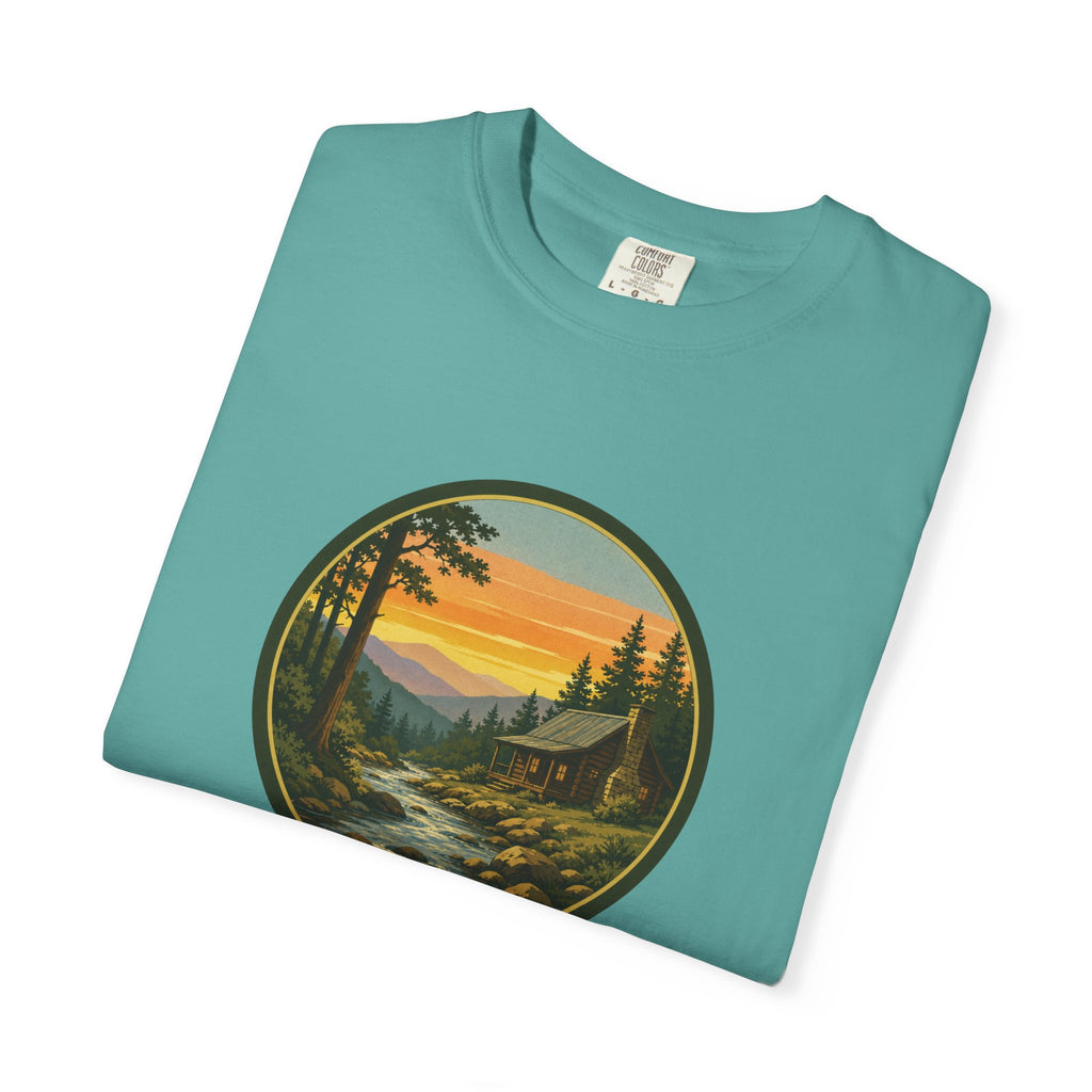 Nature Sunset River T-Shirt — Vintage Mountain Cabin Scenic Tee