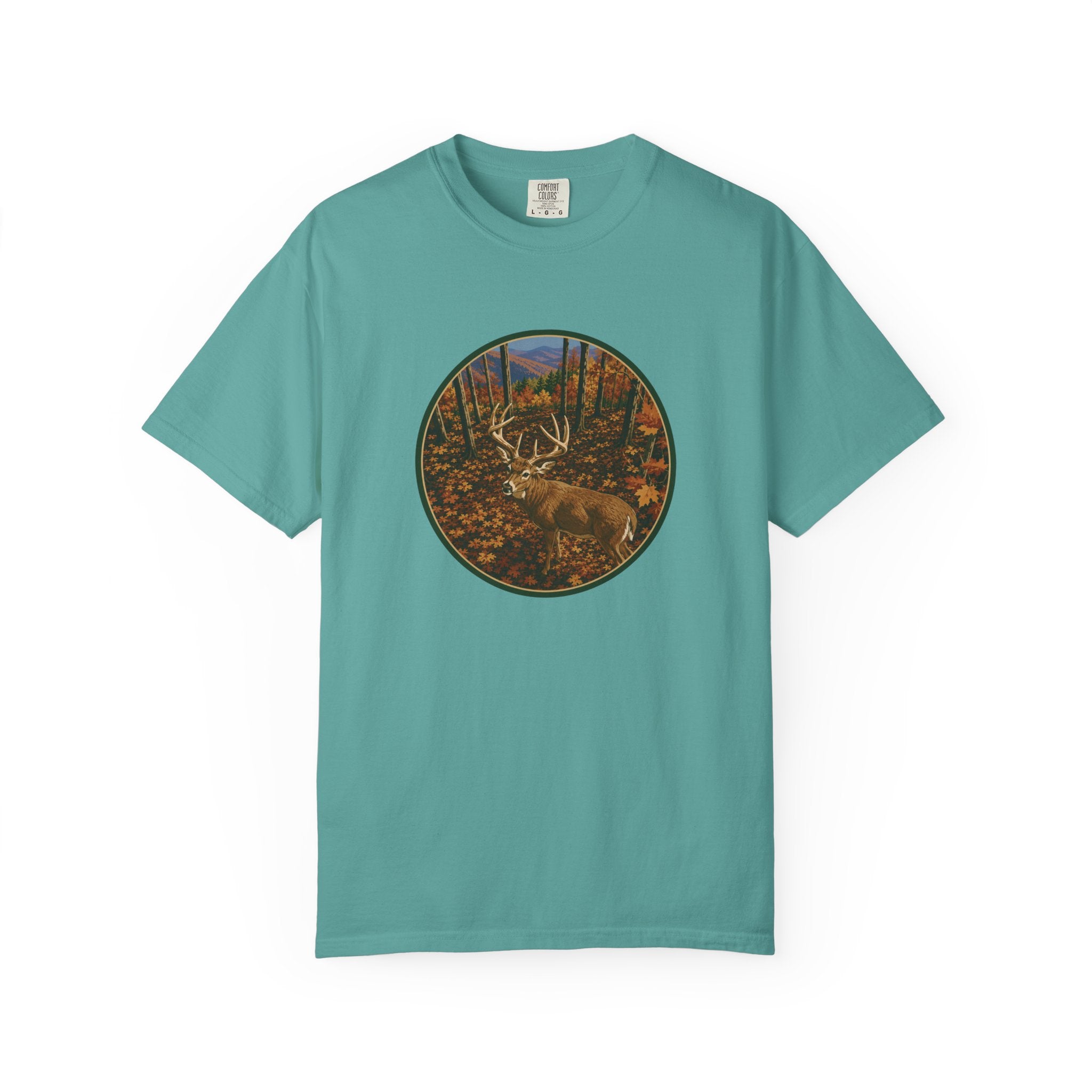 Whitetail BuckT-Shirt — Autumn Forest Deer Circle Graphic
