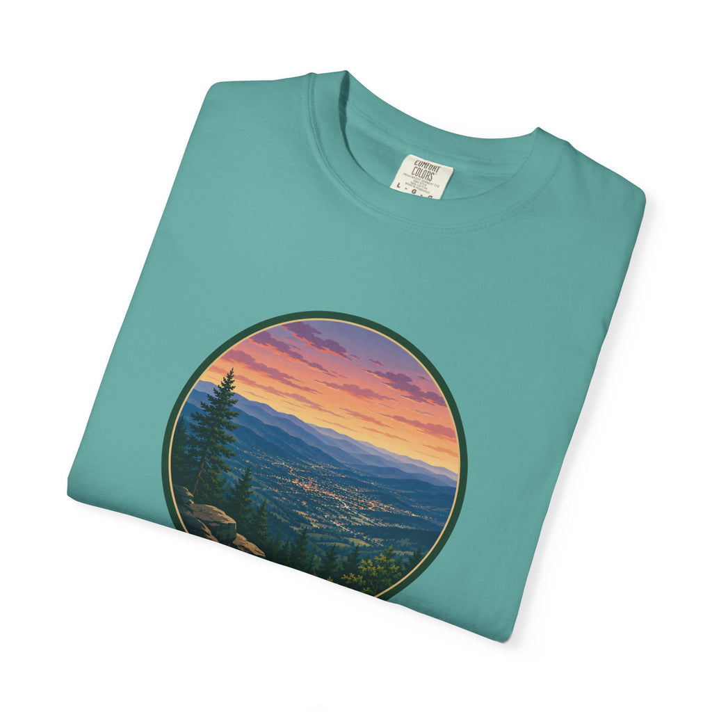 Sunset Mountain T-Shirt - Night Life Below Circle Graphic