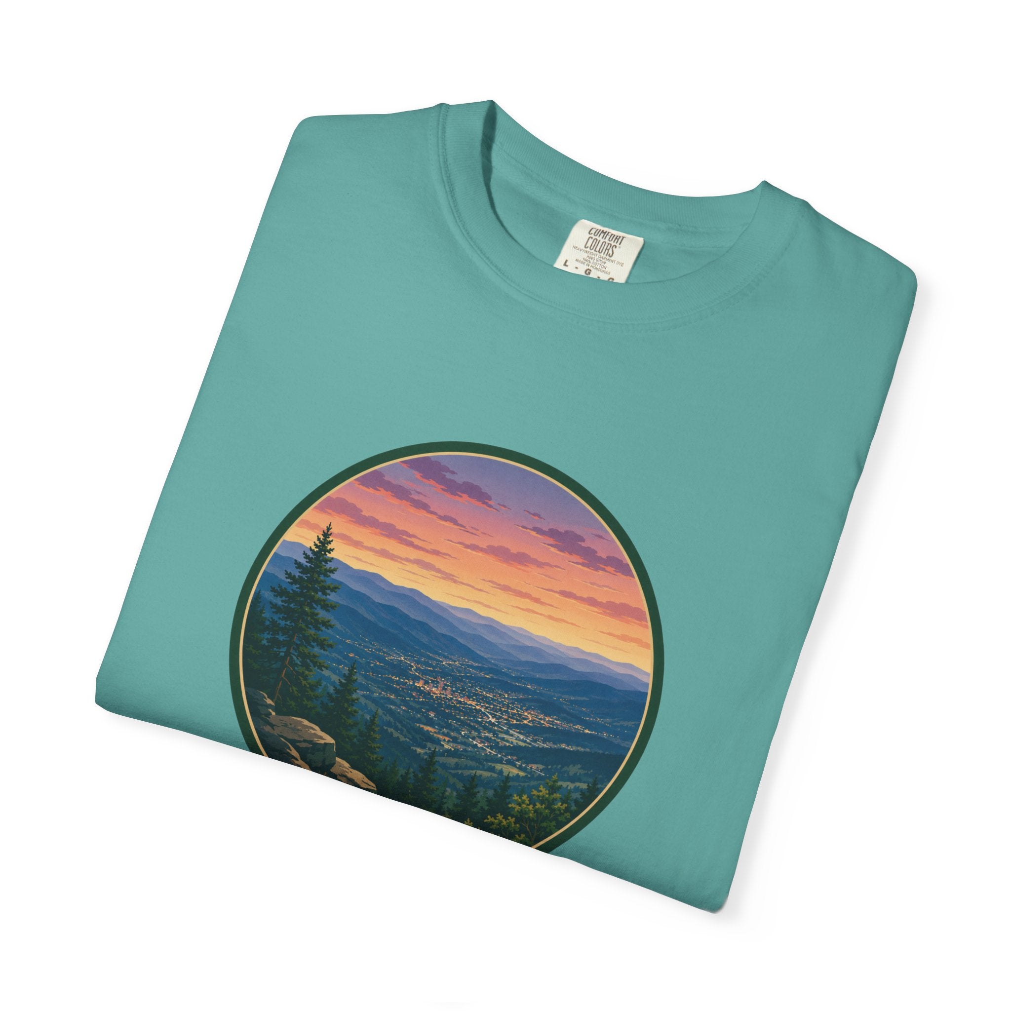 Sunset Mountain T-Shirt - Night Life Below Circle Graphic