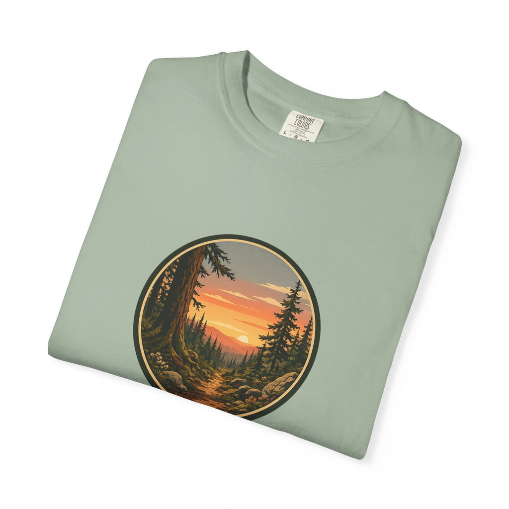 Sunset Hiking Trail Circle T-Shirt — Scenic Mountain Trail Tee