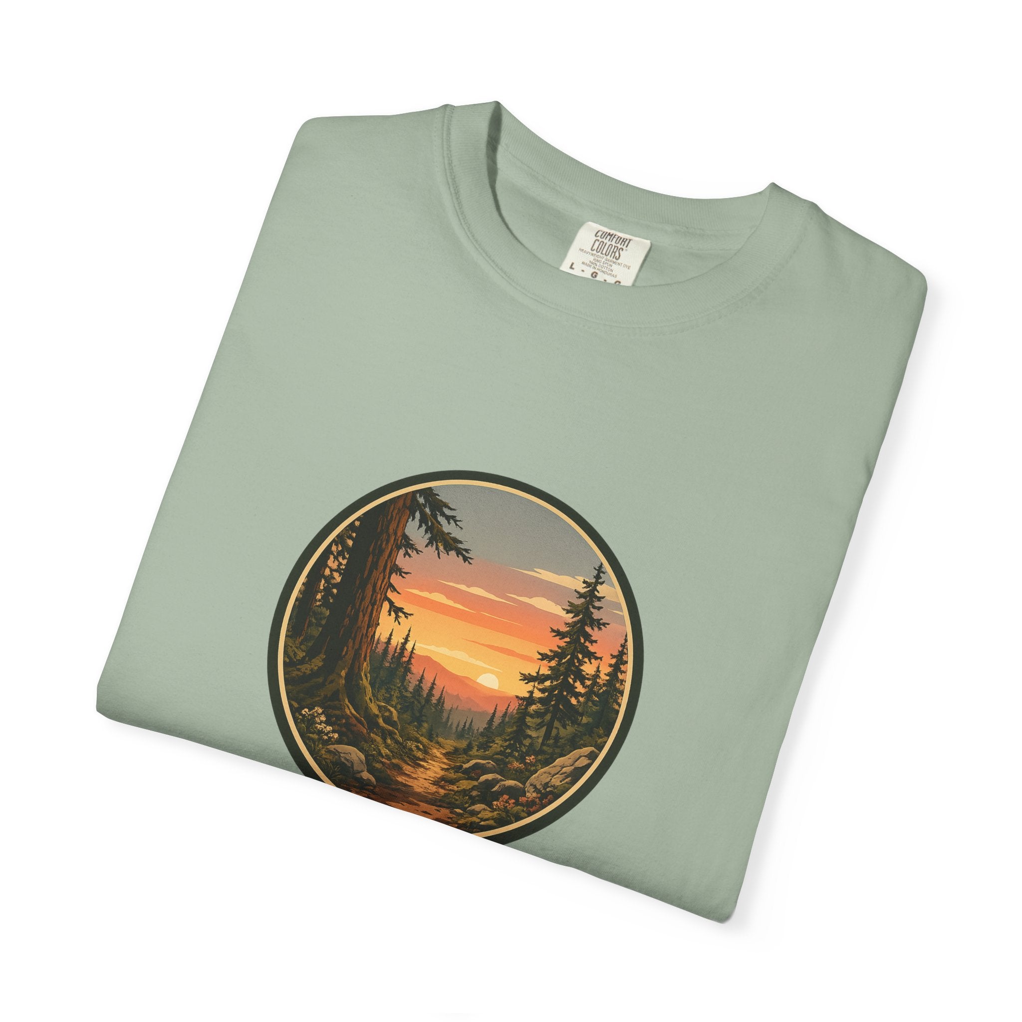 Sunset Hiking Trail Circle T-Shirt — Scenic Mountain Trail Tee